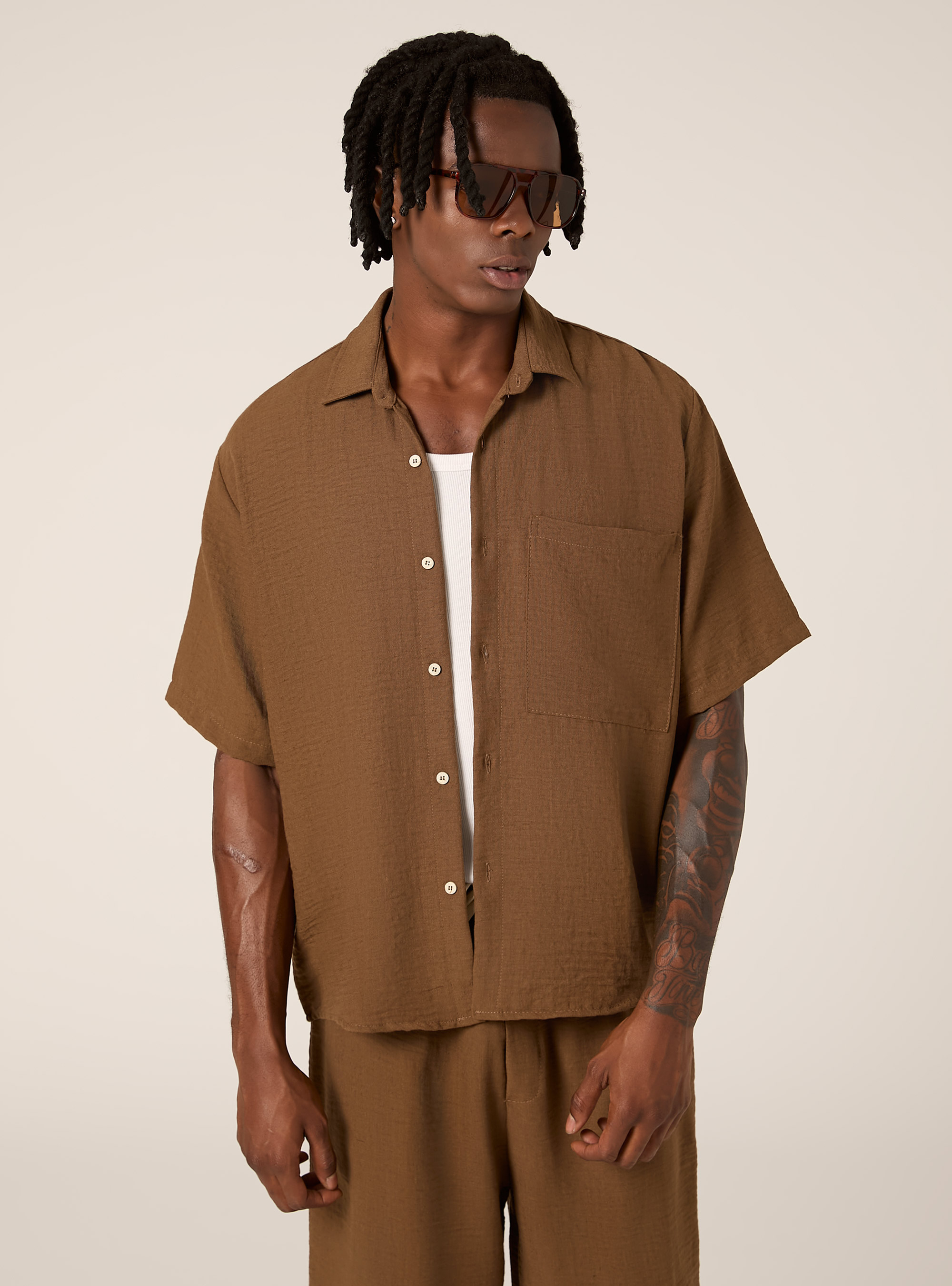 Chemise &agrave; manches courtes avec poche poitrine, TB2 TOBACCO MEDIUM