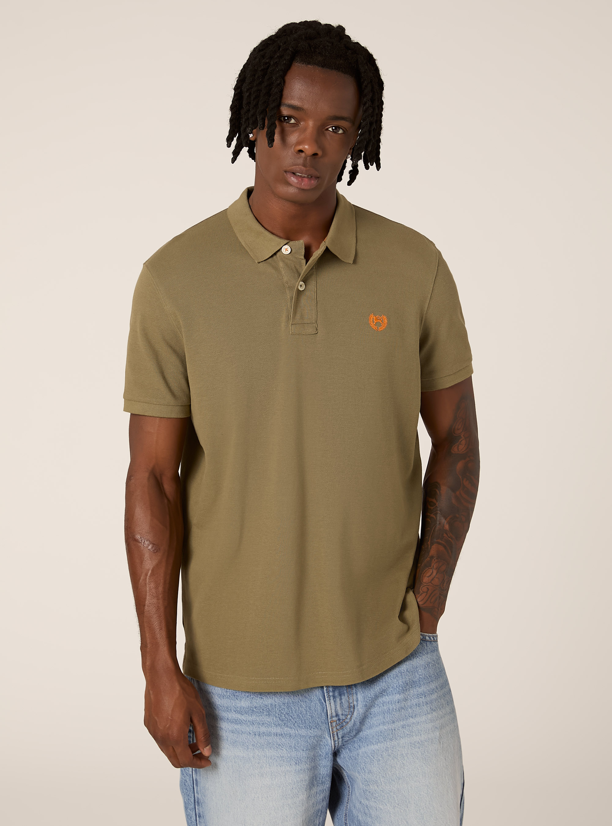 Cotton piqu&eacute; polo shirt with embroidery, KY2 KAKY MEDIUM