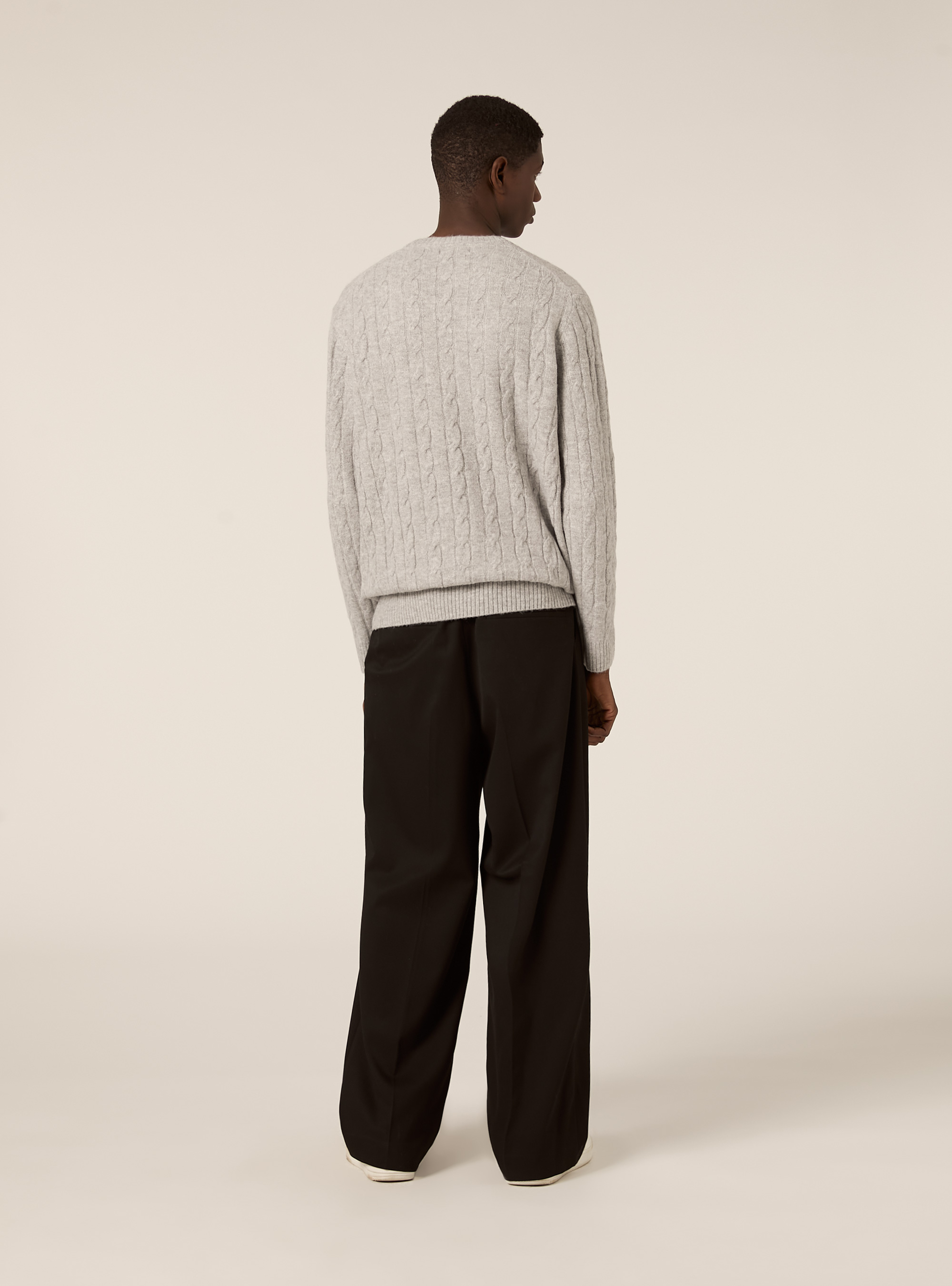 Maglione girocollo cable, MGY2 GREY MEL MEDIUM