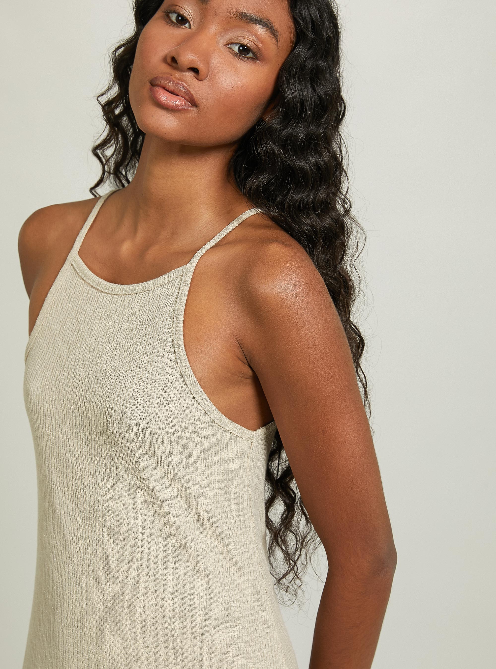 Midi dress with halter neckline, BG3 BEIGE LIGHT