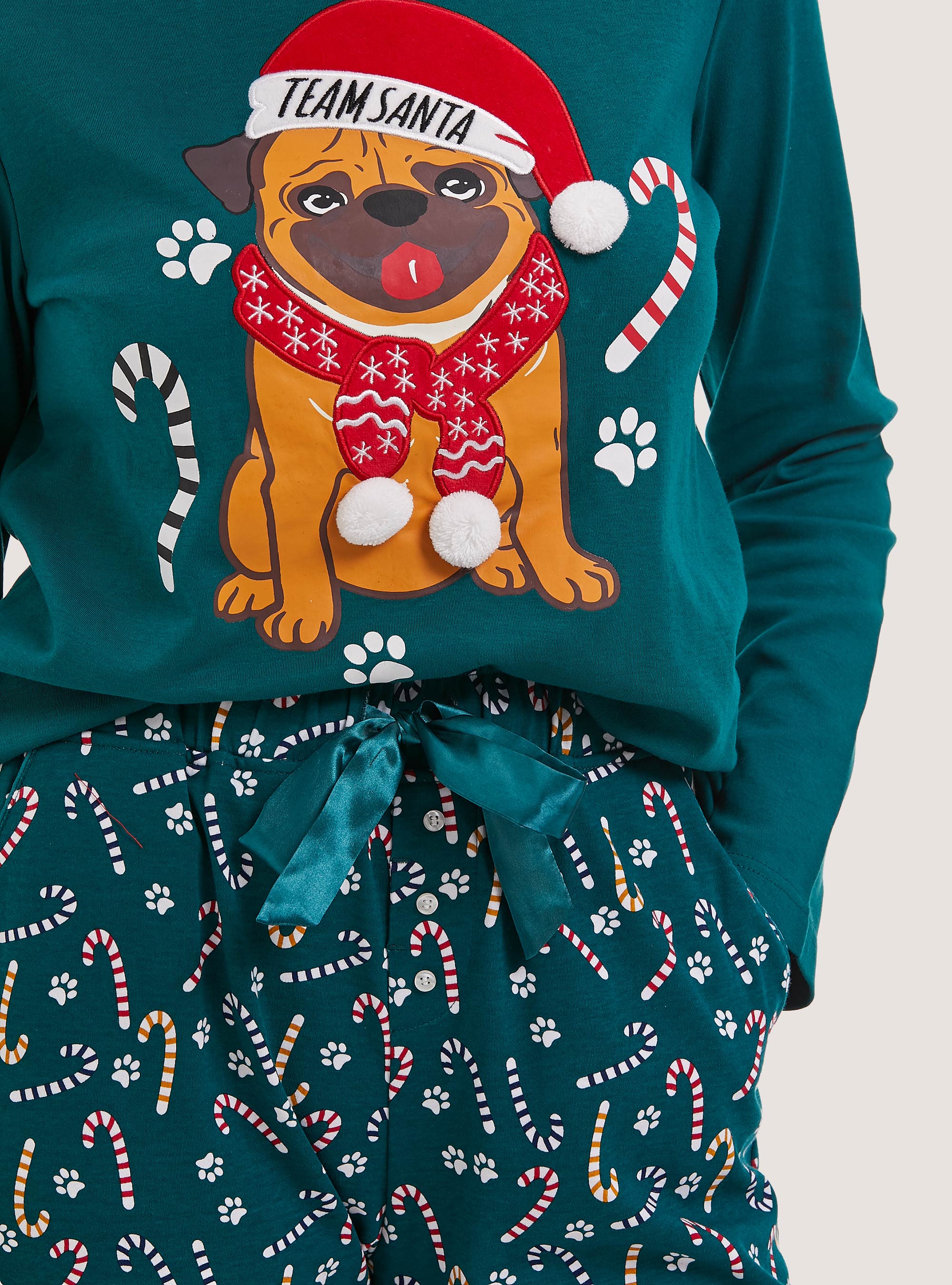 Pigiama con pantaloni stmpa all over, GN1 GREEN DARK