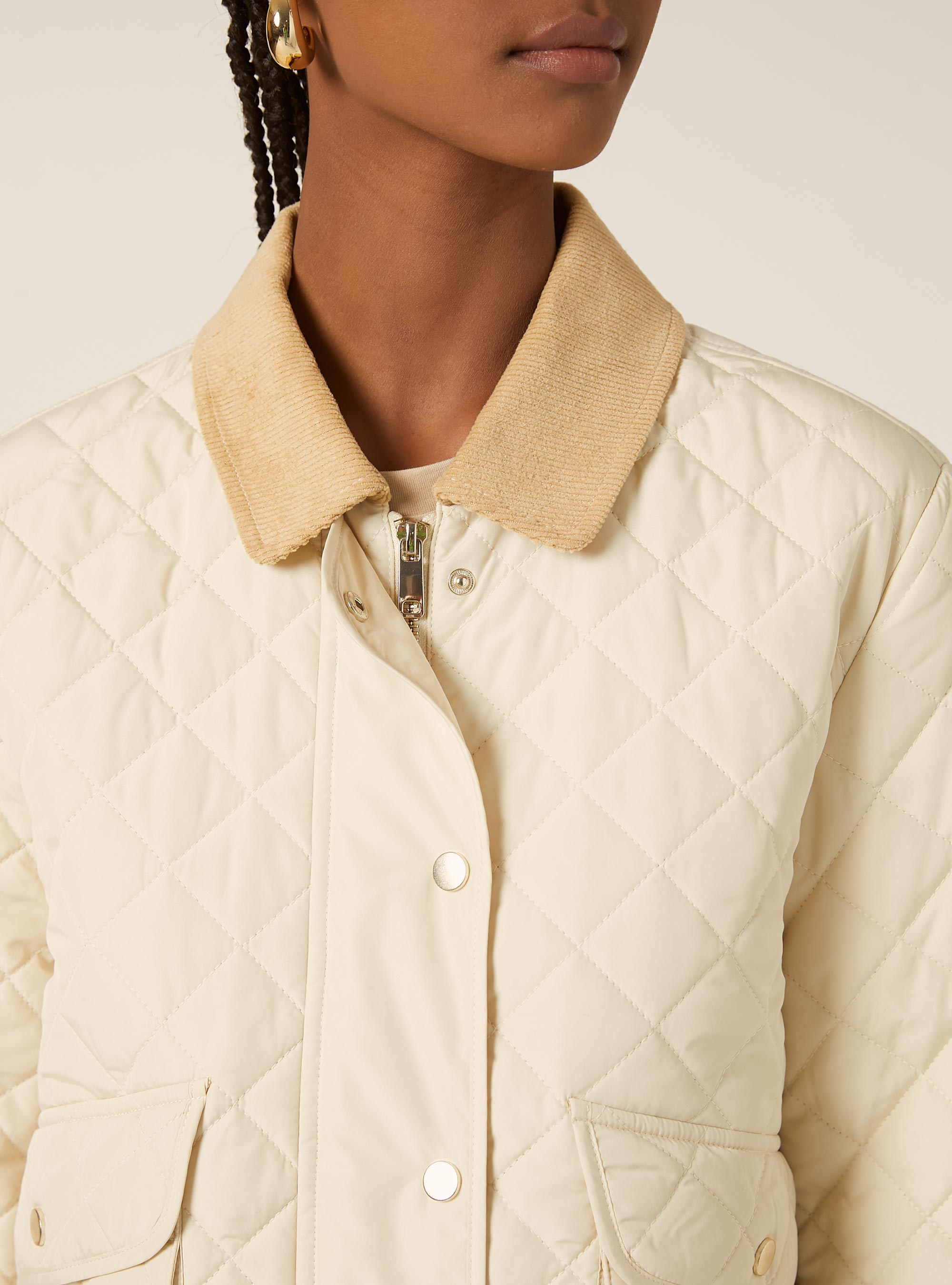 Chaqueta acolchada con cuello de terciopelo, BG3 BEIGE LIGHT