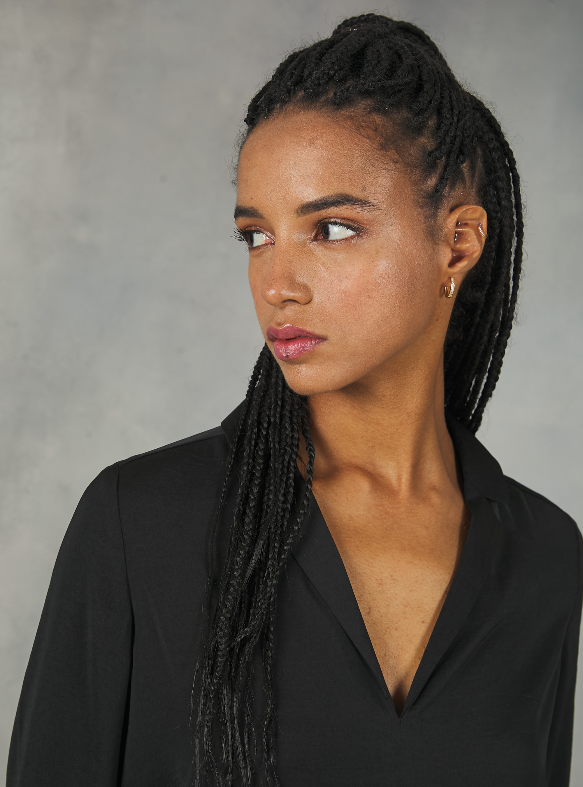 Plain-coloured blouse with lapel neckline, BK1 BLACK