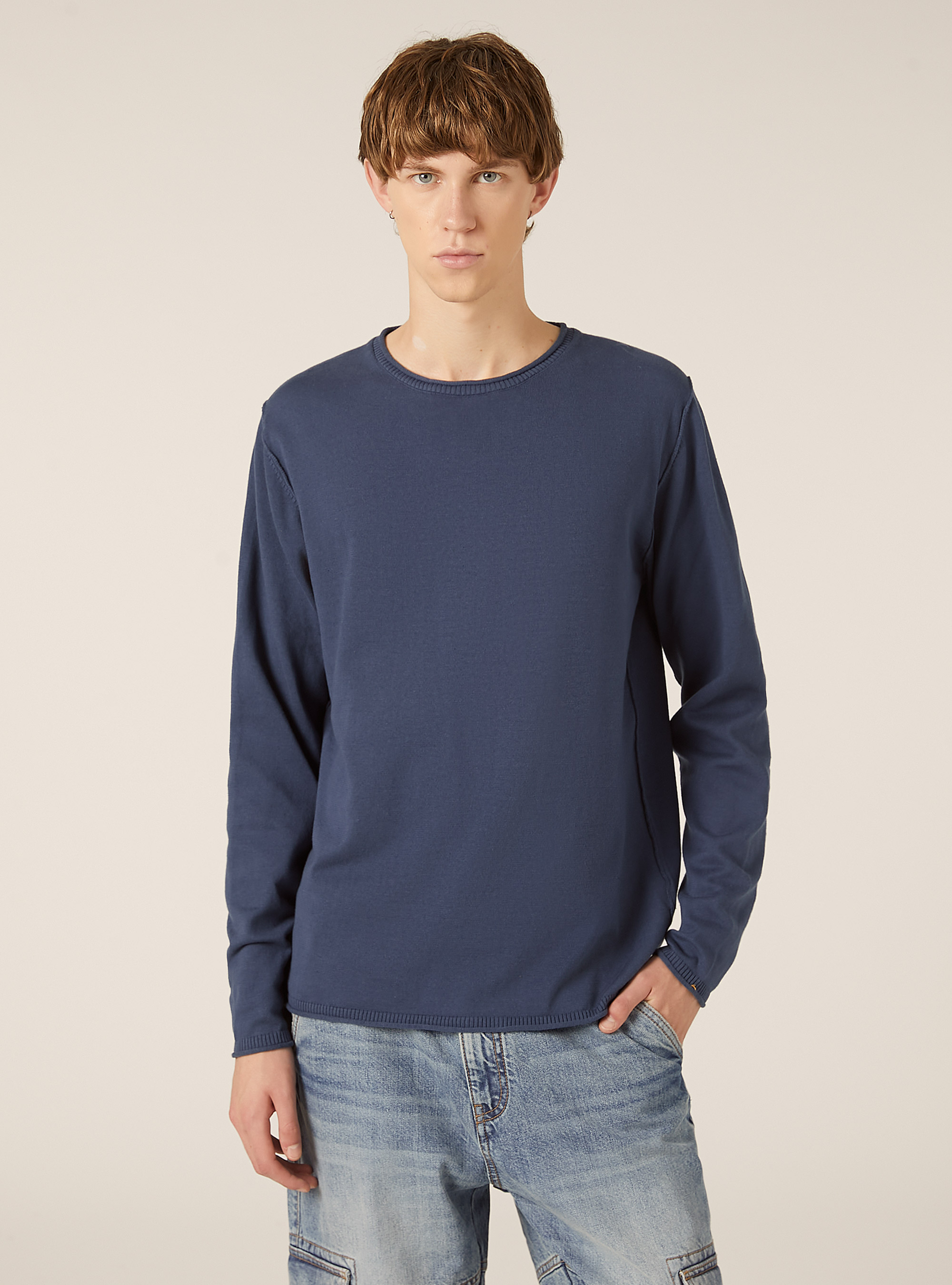 Raw cut pullover with roll neck, NA3 NAVY LIGHT