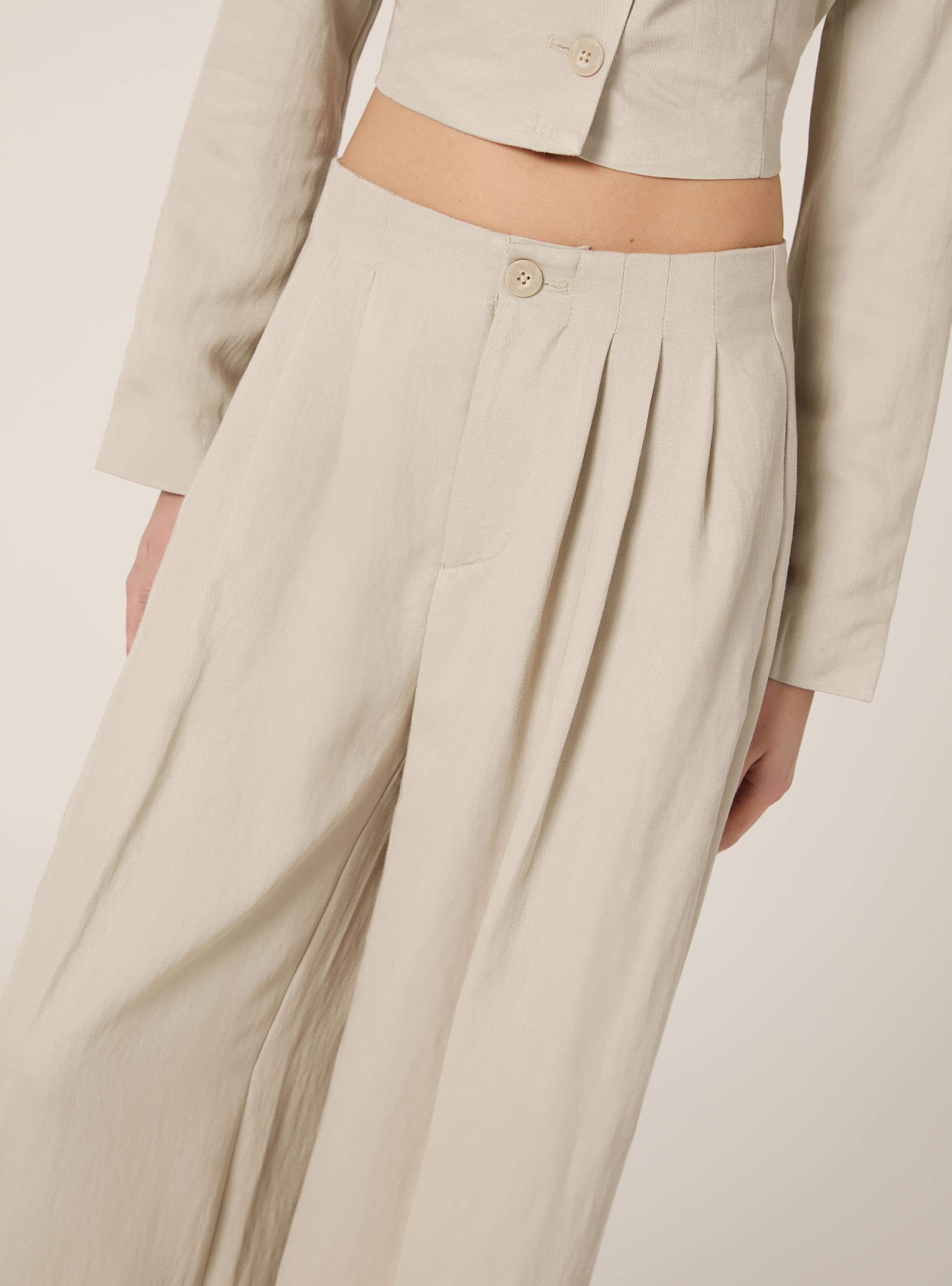 Pantaloni wide leg con pence, BG2 BEIGE MEDIUM