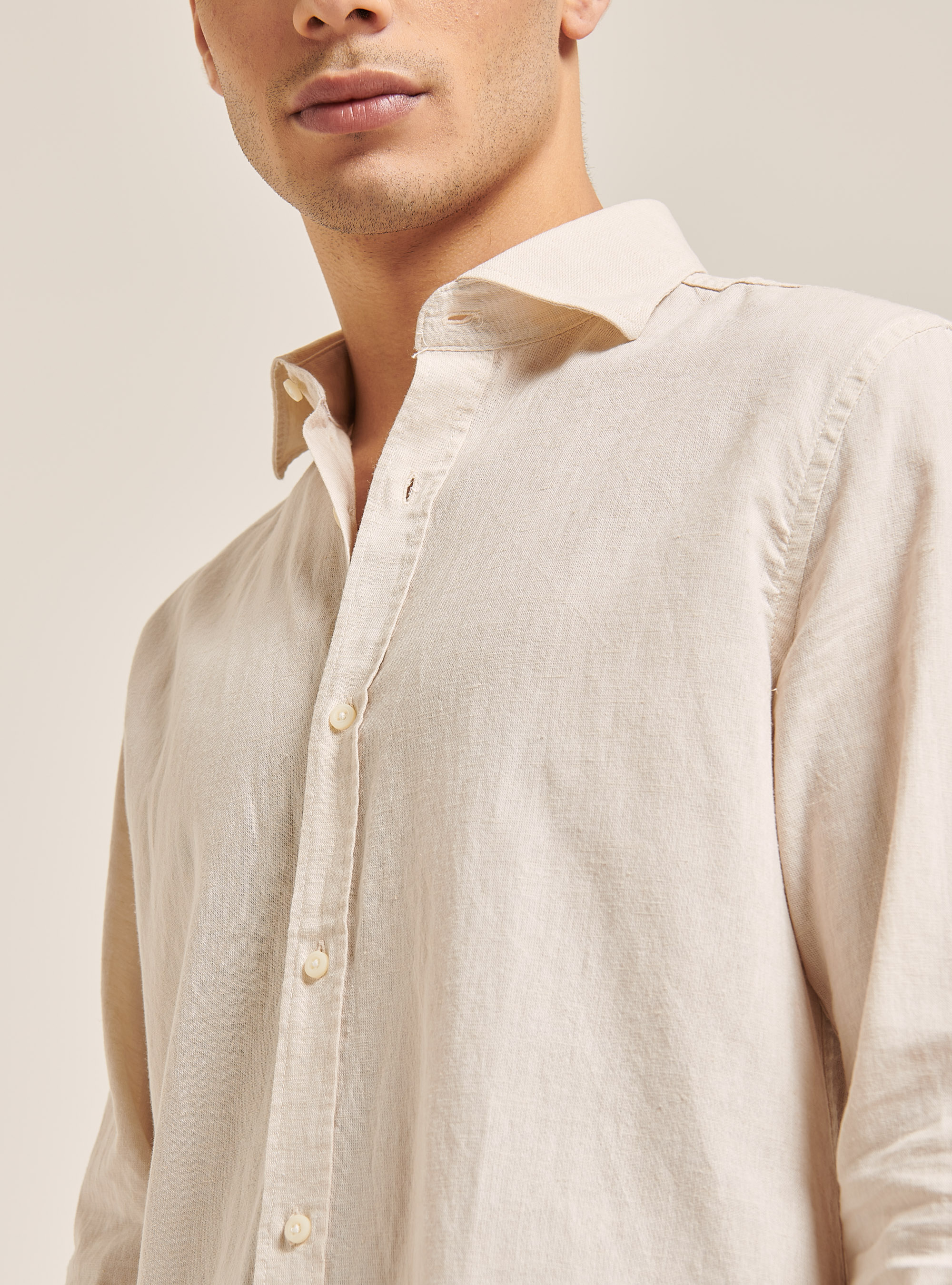 Plain linen shirt with long sleeves, C141 CREAM