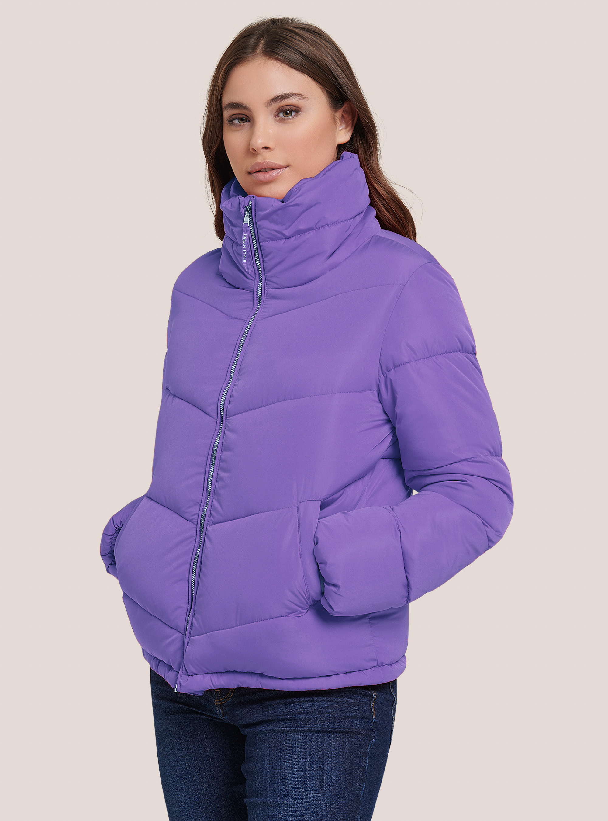 Puffy jacket with recycled padding, LC3 LILLAC LIGHT