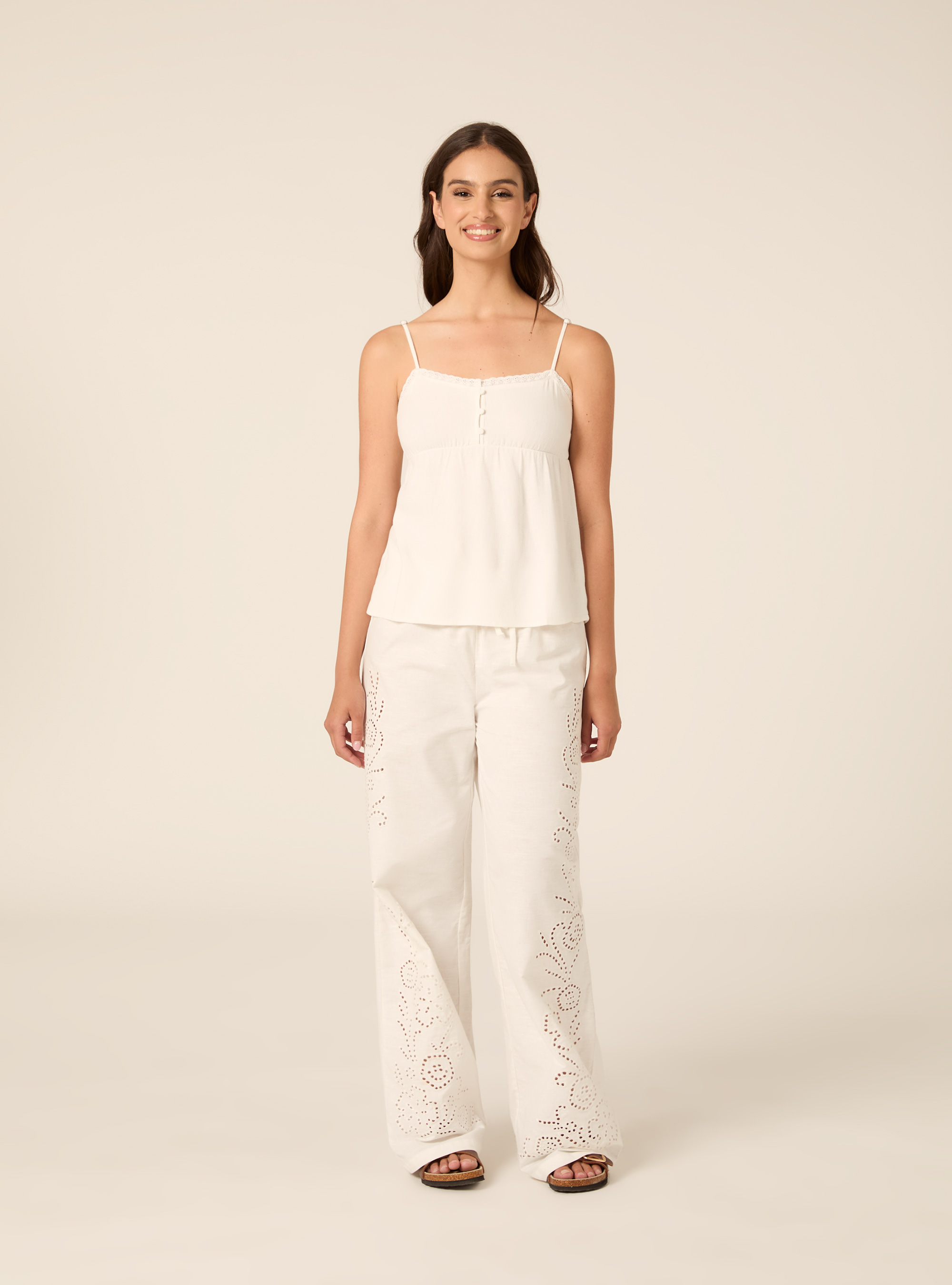 Top con spalline in misto lino, WH2 WHITE