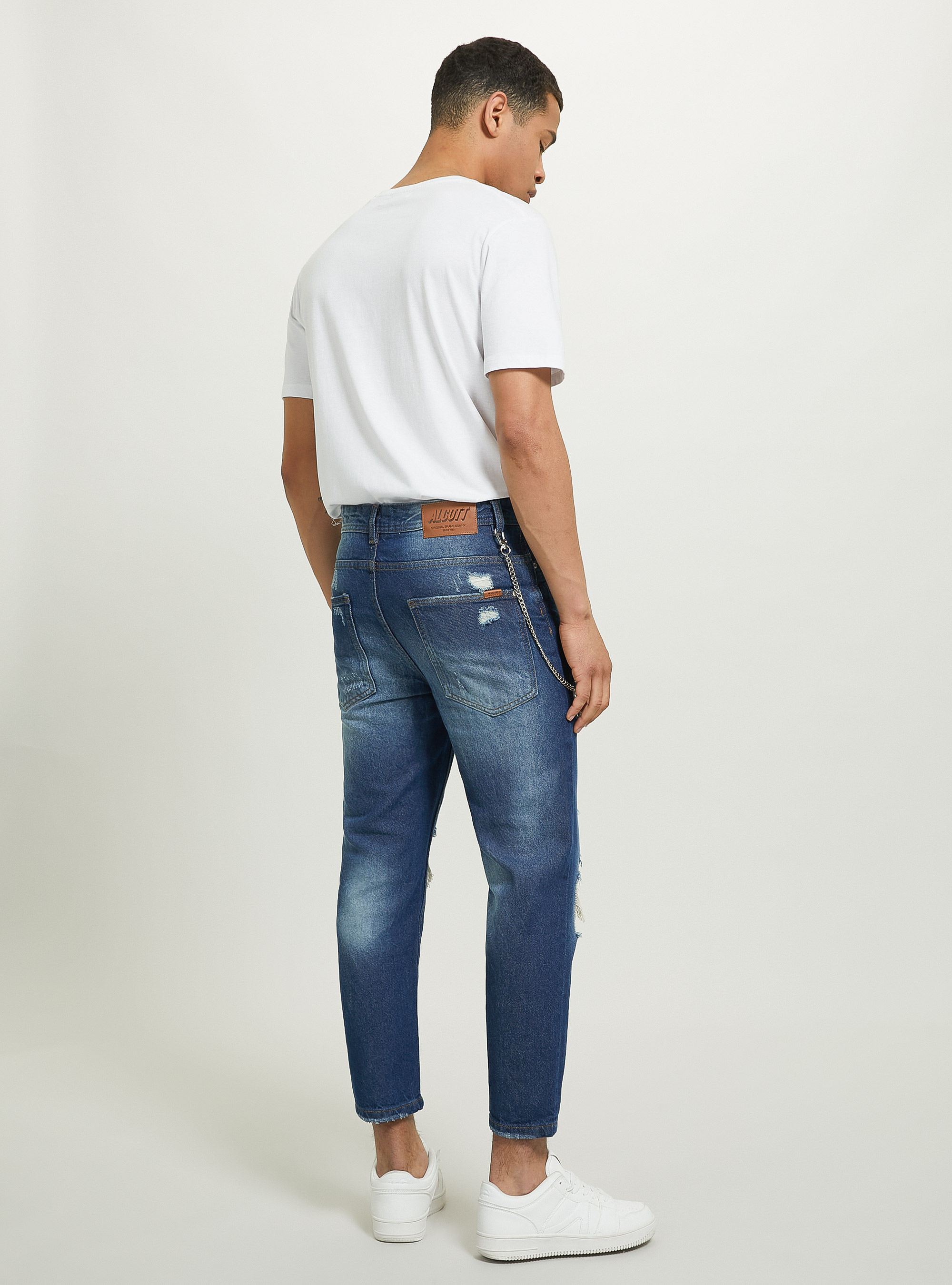 Relaxed fit jeans with tears, D002 MEDIUM DARK BLUE