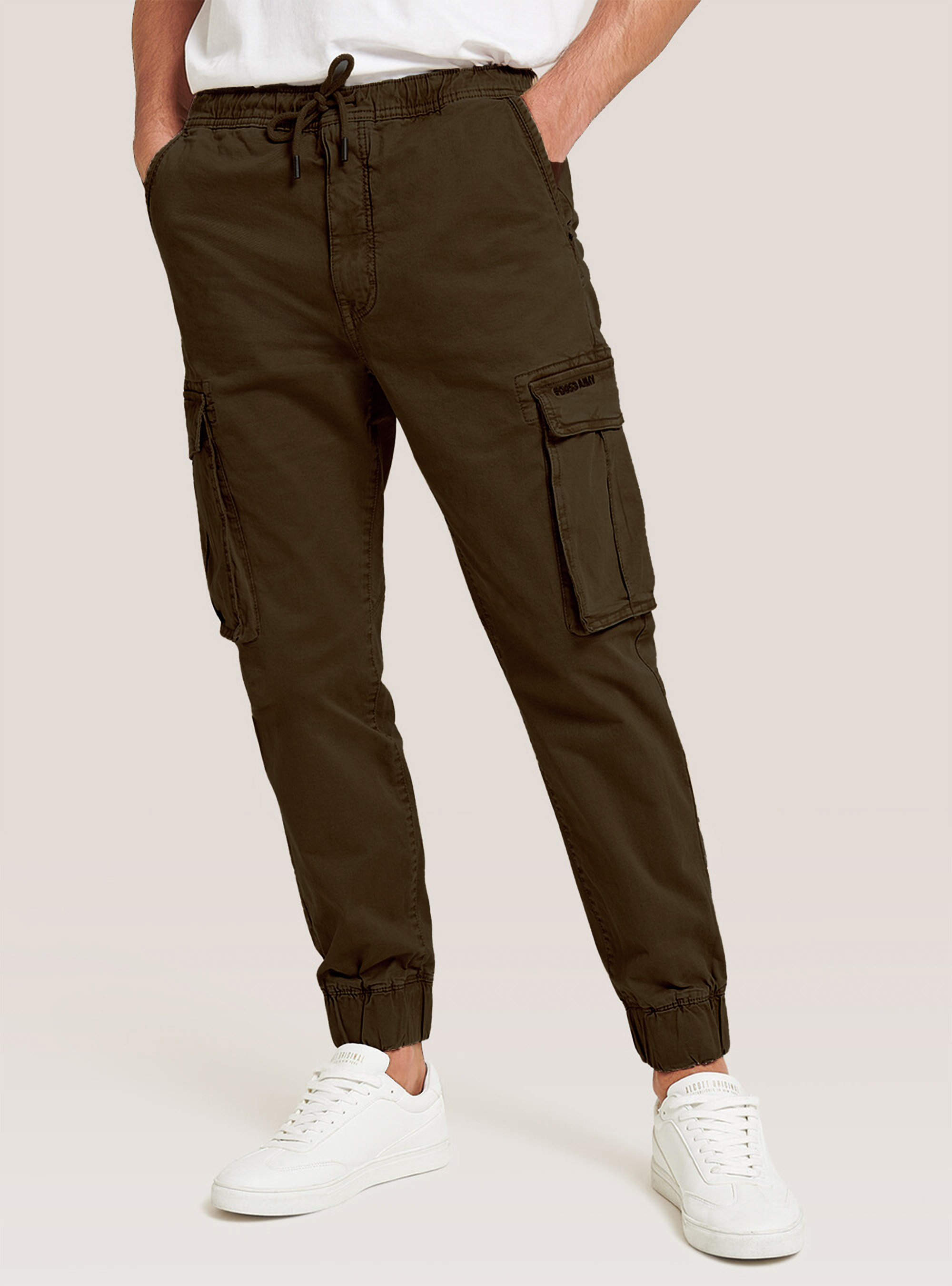 Stretch twill cargo jogger trousers, BR1 BROWN DARK