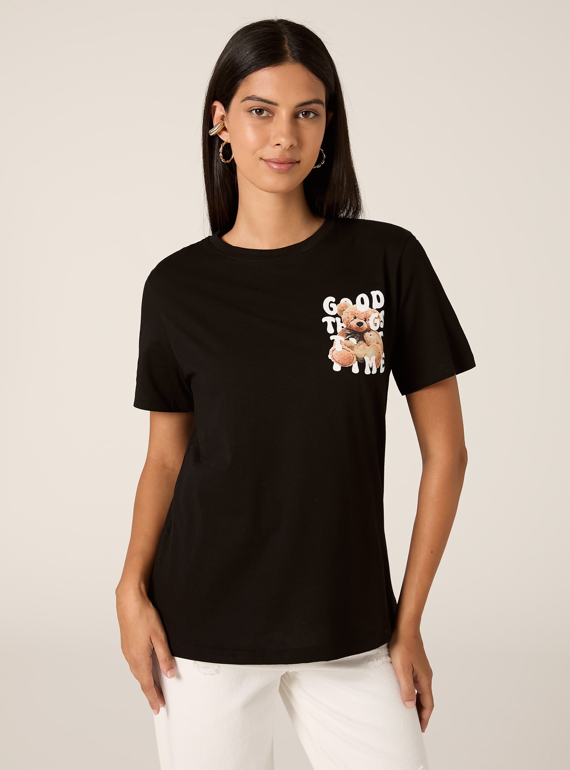 T-Shirt mit Teddy-Print, BK1 BLACK