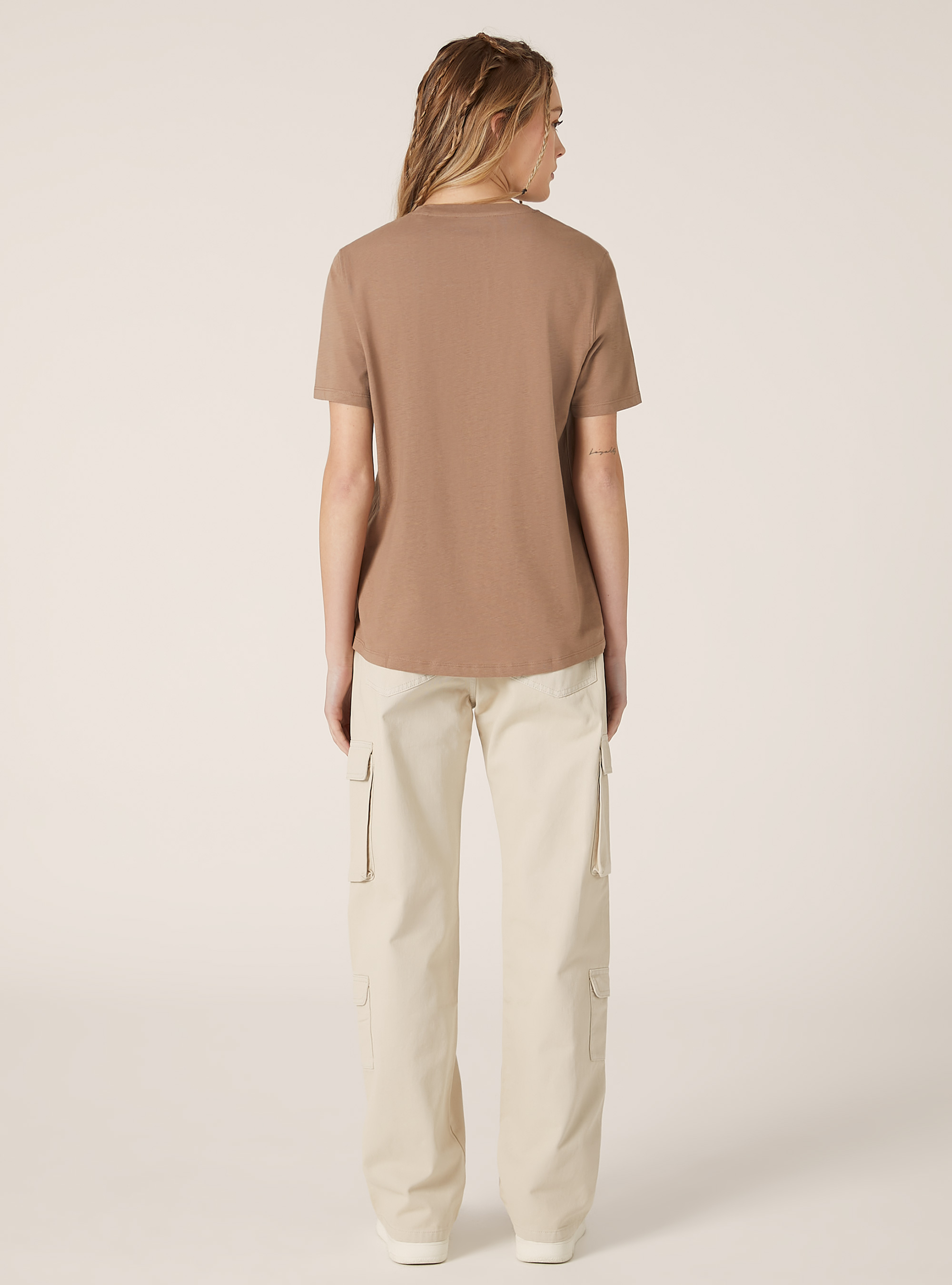 Camiseta de algodón con cuello redondo, BR3 BROWN LIGHT