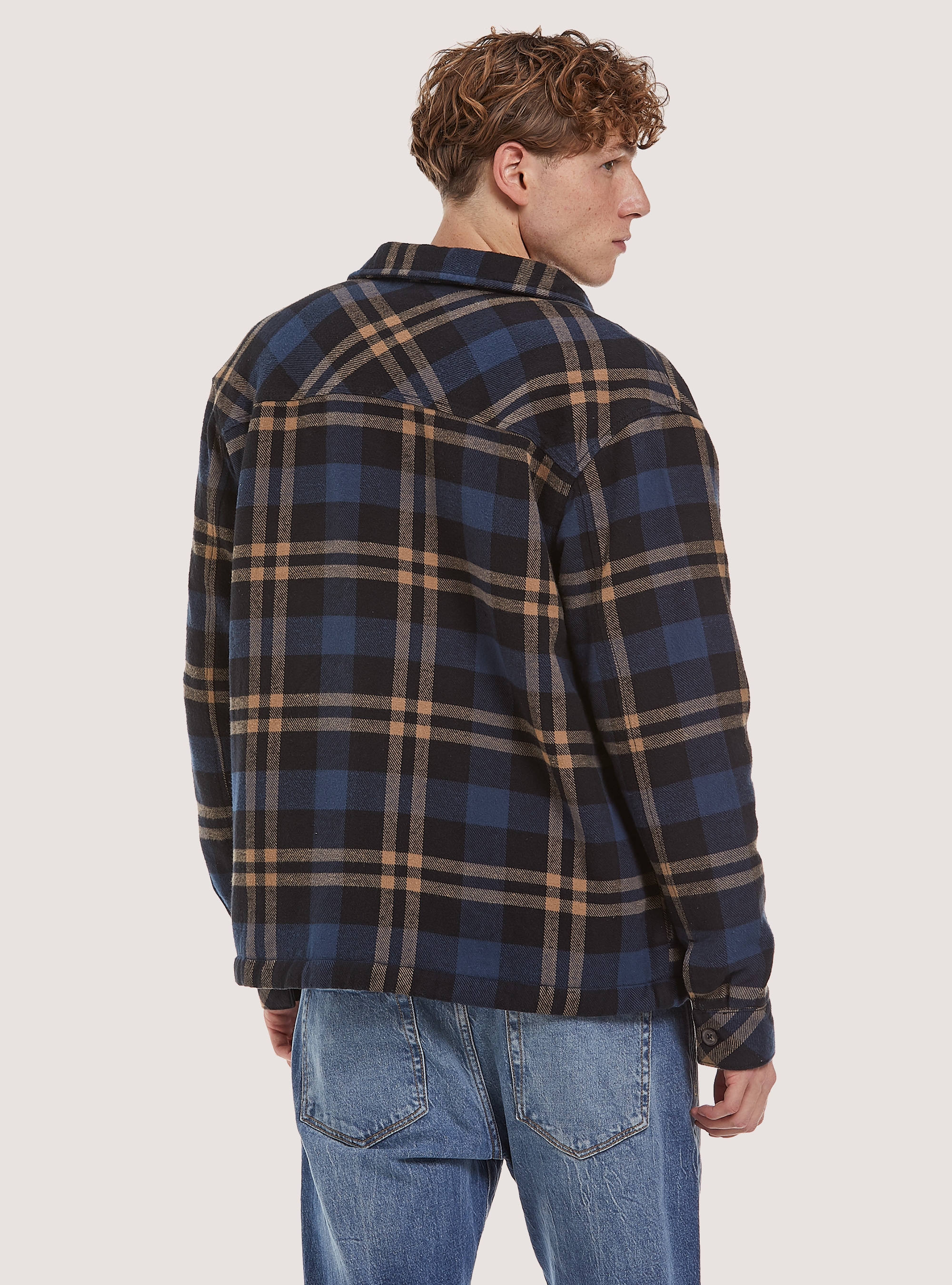 Plaid padded shirt jacket with lambskin lining, NA1 NAVY DARK