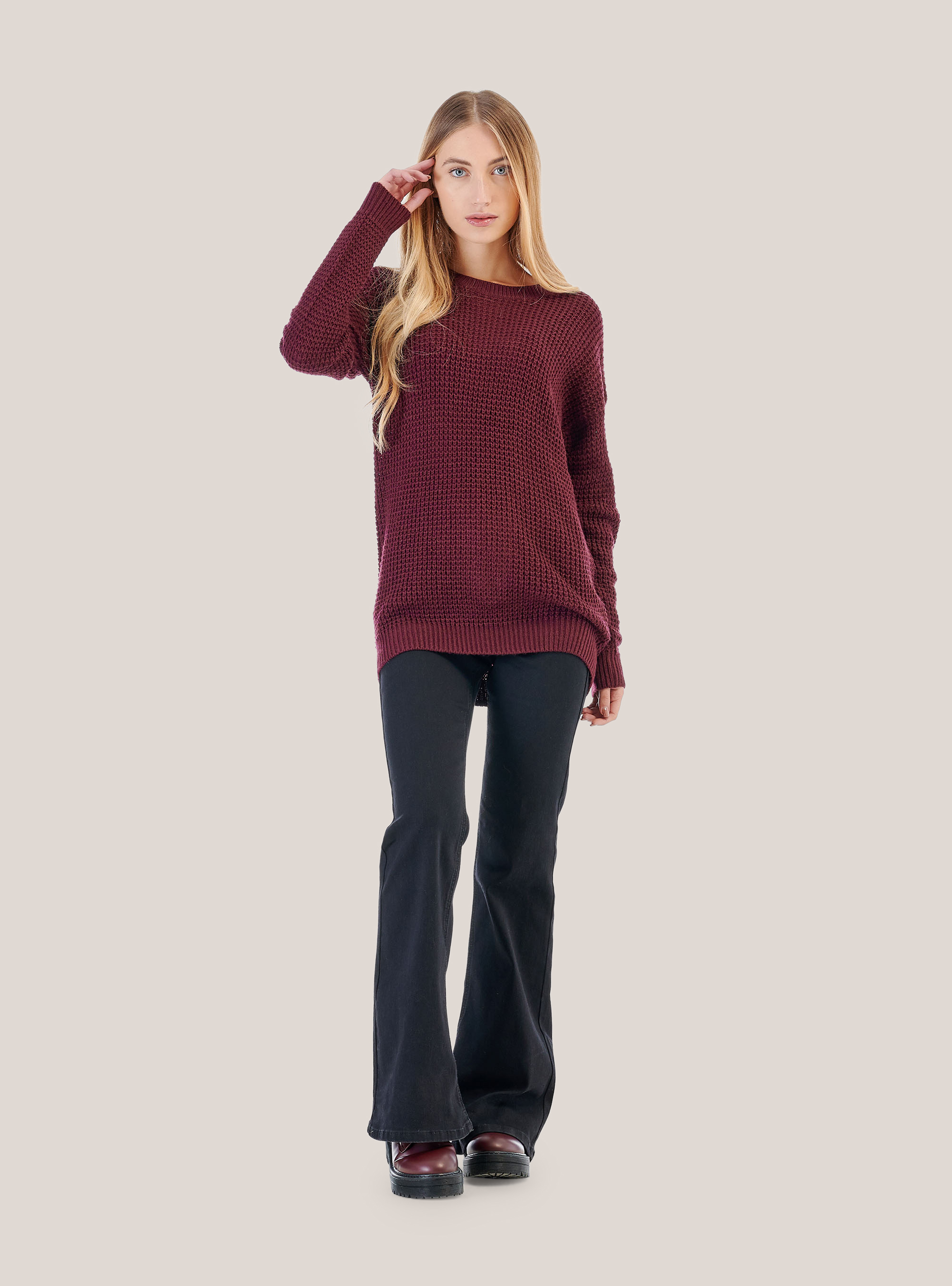 Oversized pullover, C0323 BORDEAUX