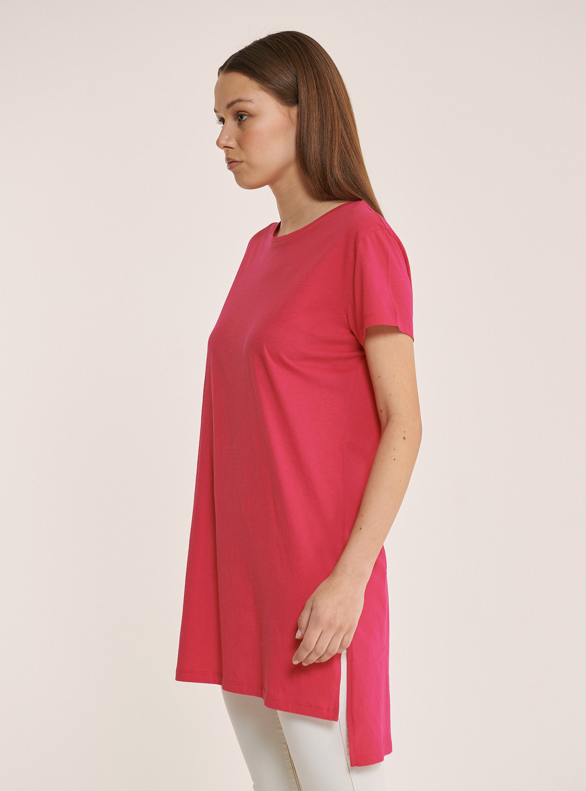 Camiseta lisa oversize de algod&oacute;n, FUCSIA