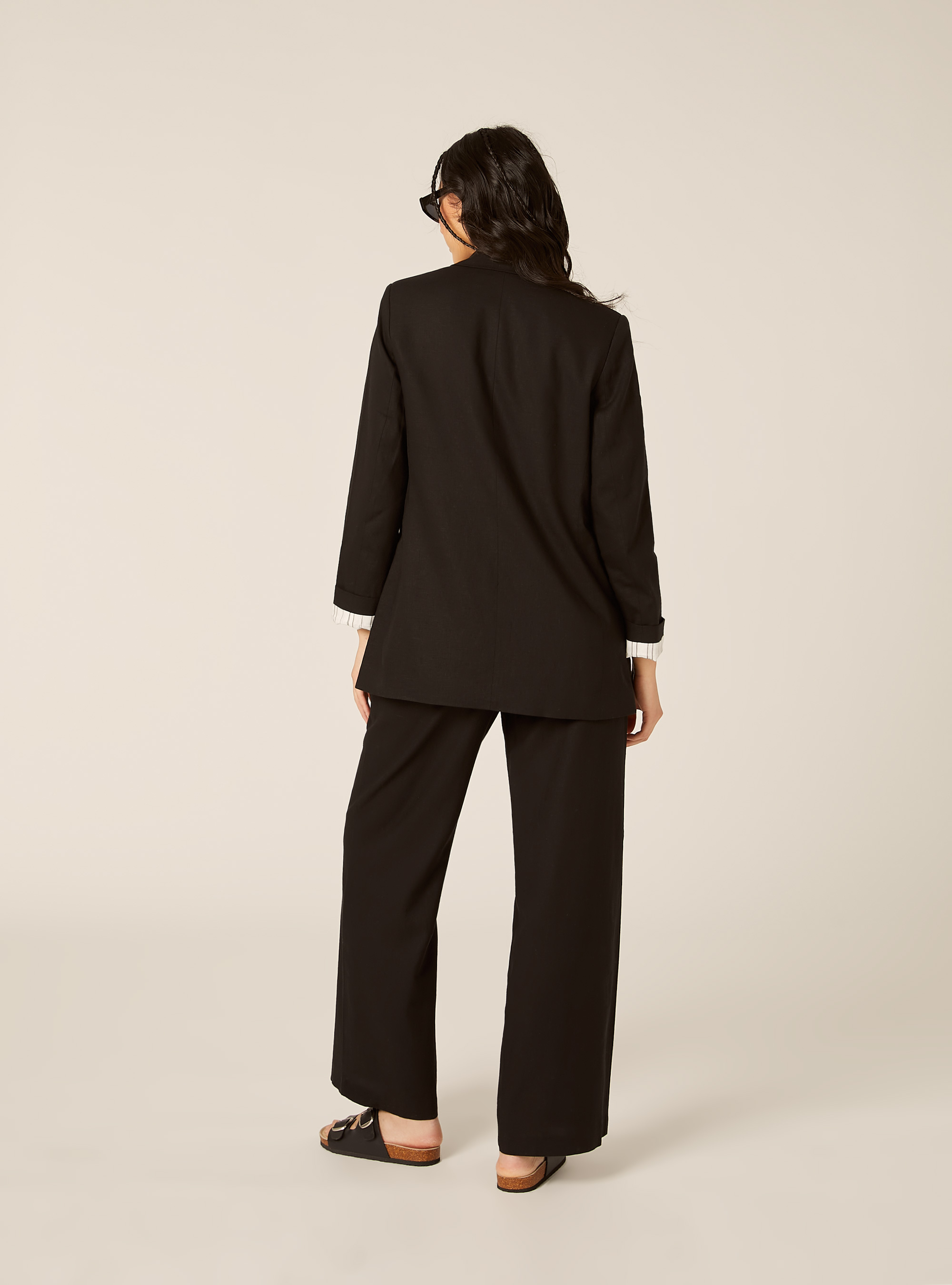 Blazer aperto misto lino, BK1 BLACK