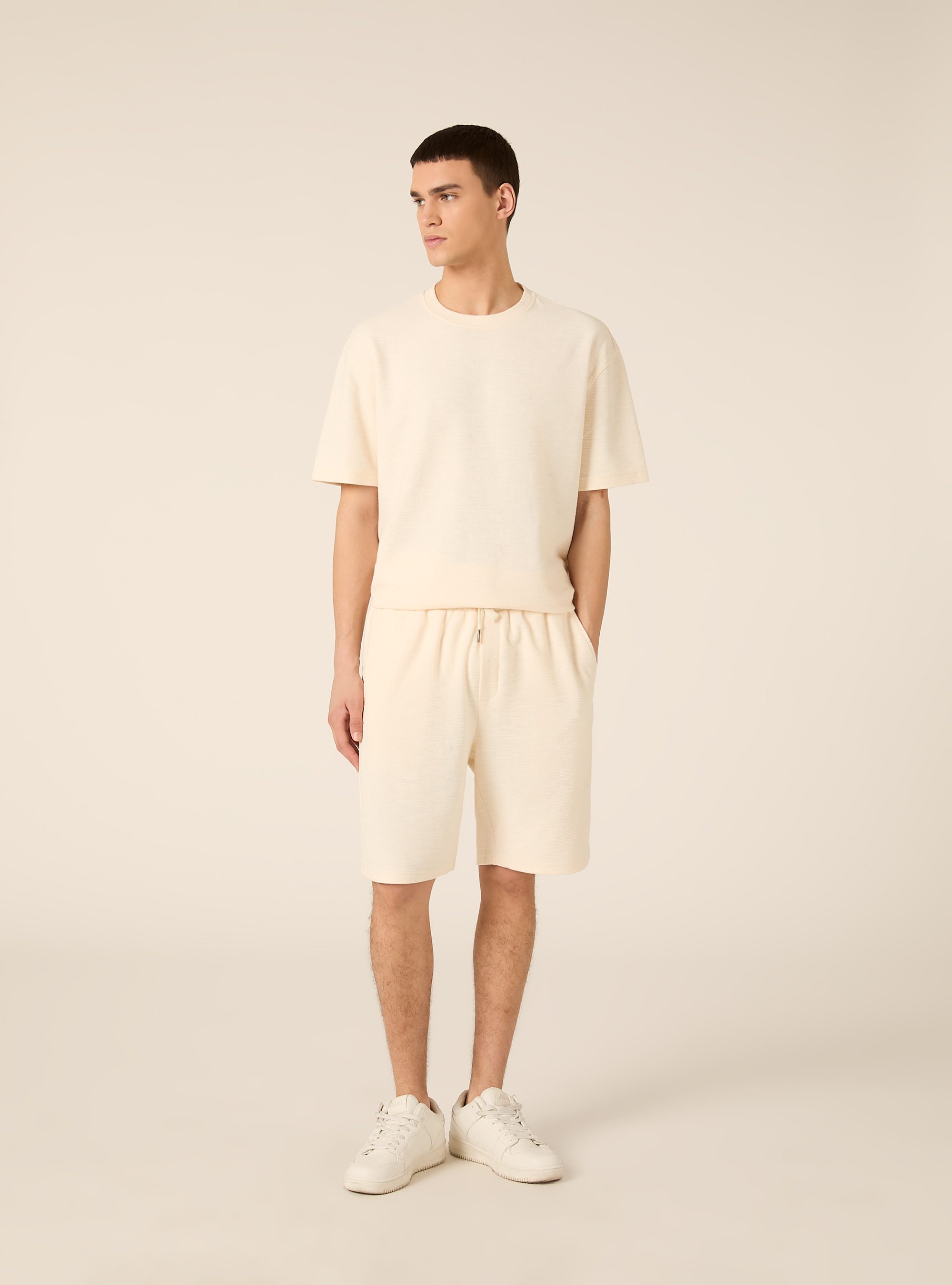 Bermuda   tessuto interlock waffle, WH2 WHITE