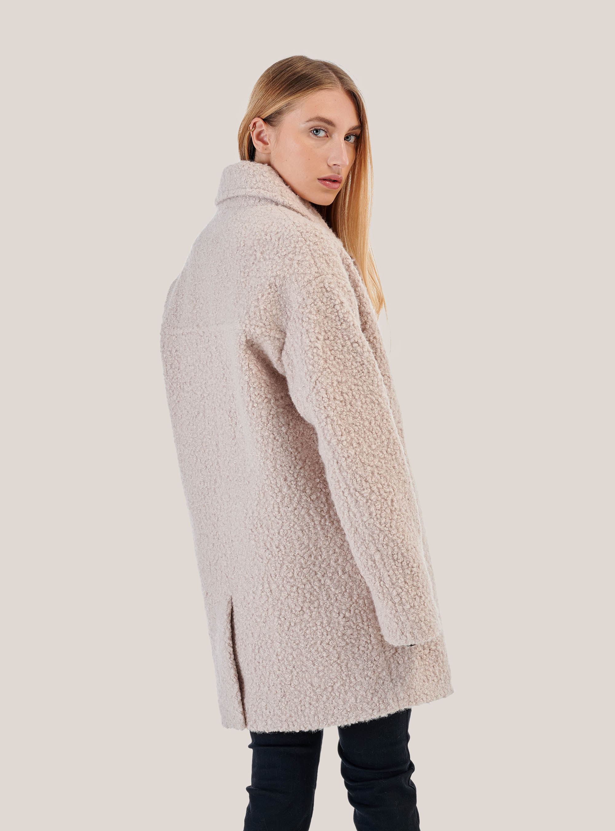 Cappotto doppiopetto effetto montone, BIANCO