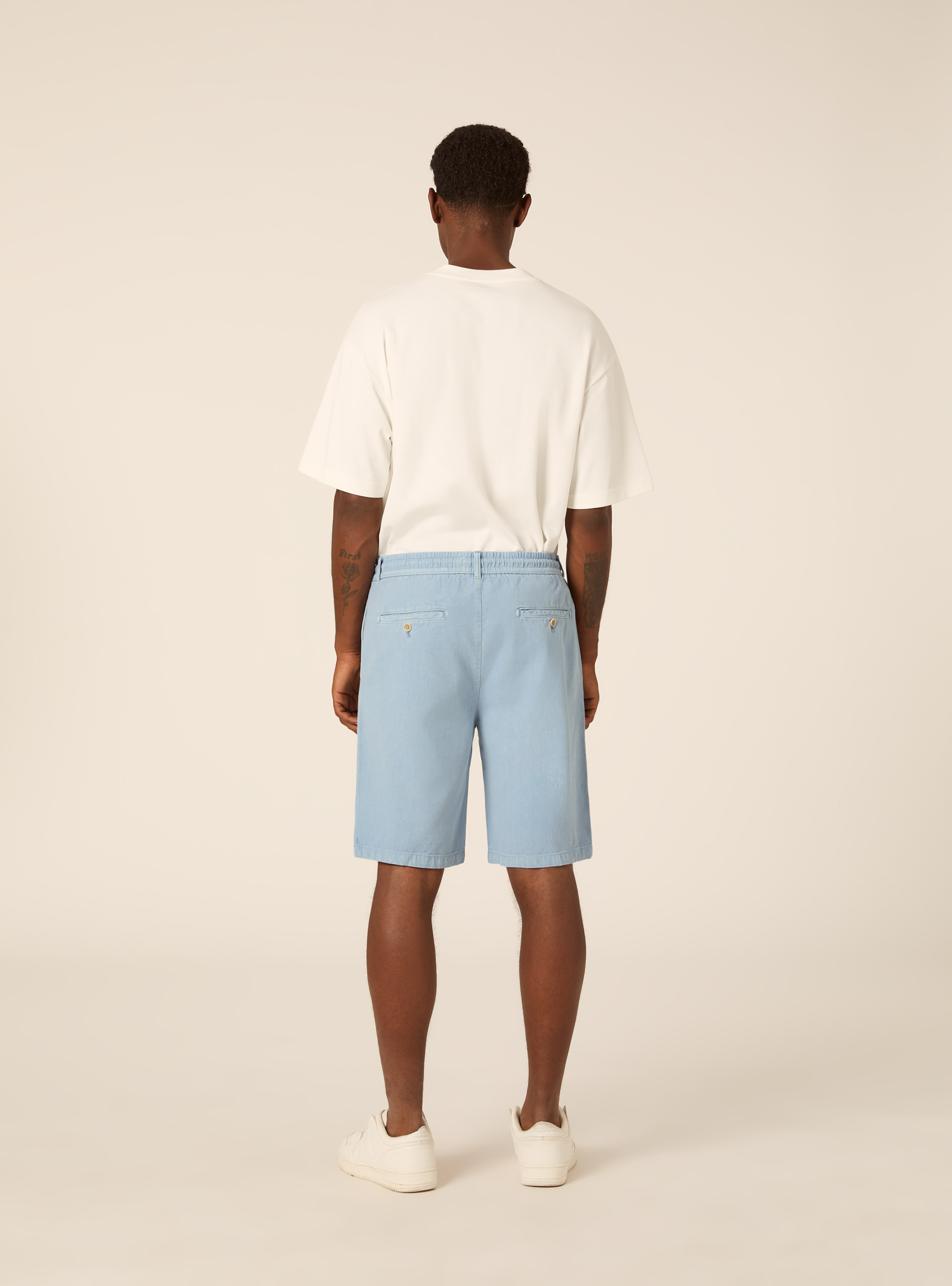 Bermudas de Baby Twill con Pinzas y Cord&oacute;n, AZ2 AZURE MEDIUM