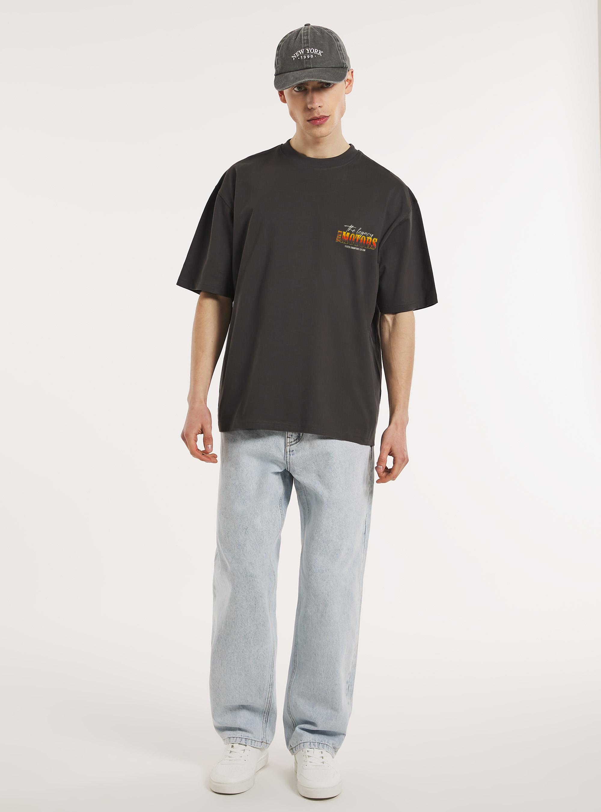 Maglietta boxy fit con stampa racing cars, GY1 GREY DARK