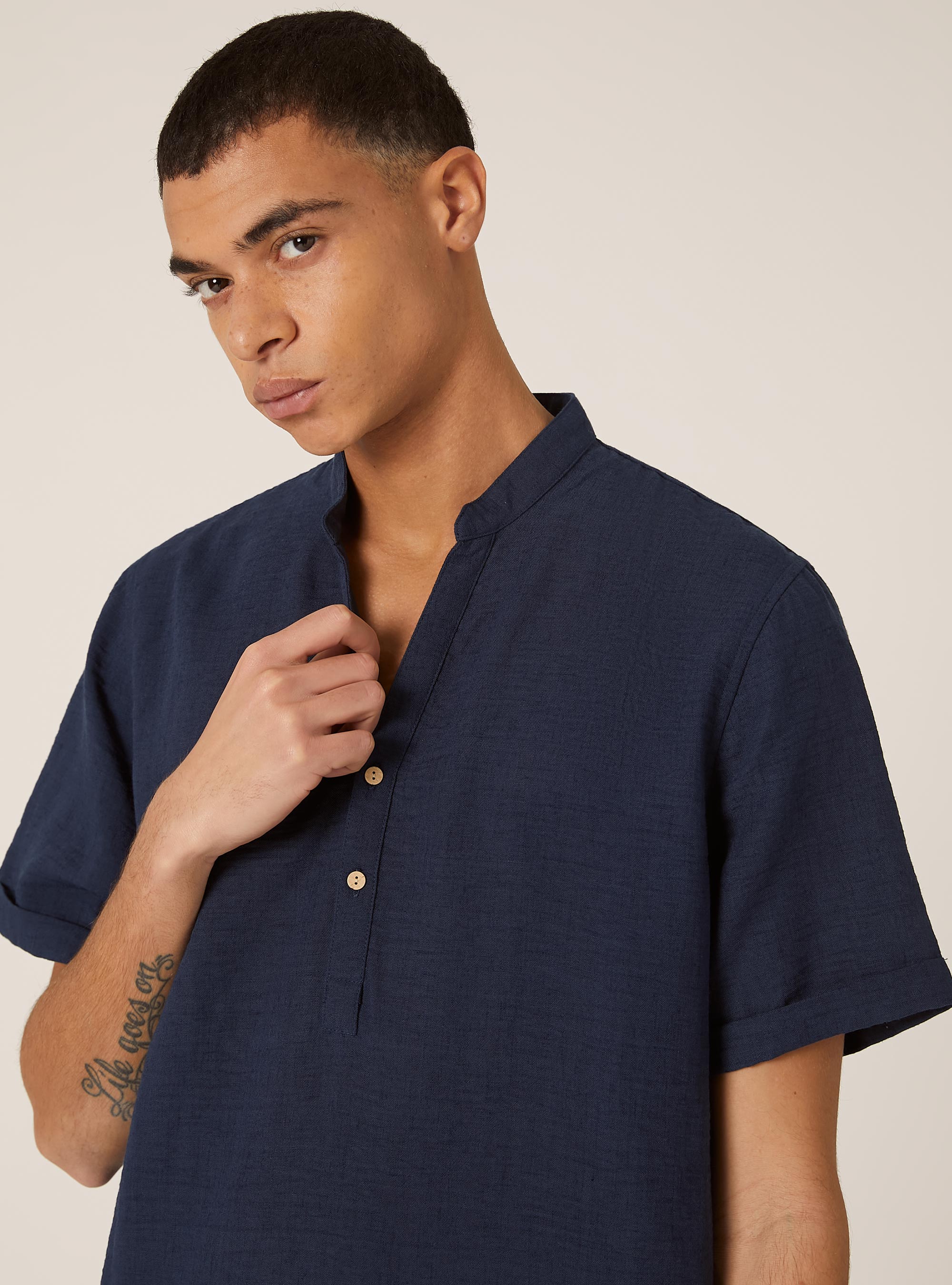 Shirt with Korean collar, NA2 NAVY MEDIUM