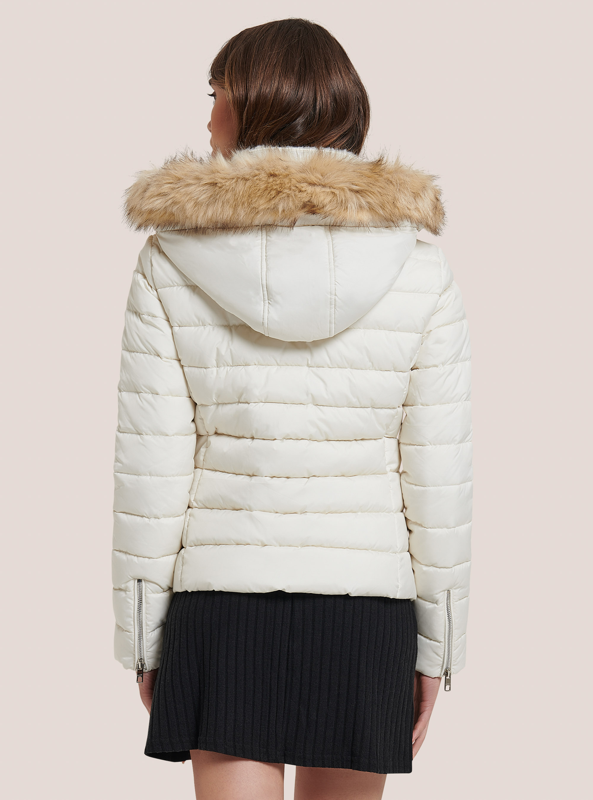 Padded jacket with hood and faux fur collar, WH1 OFF WHITE