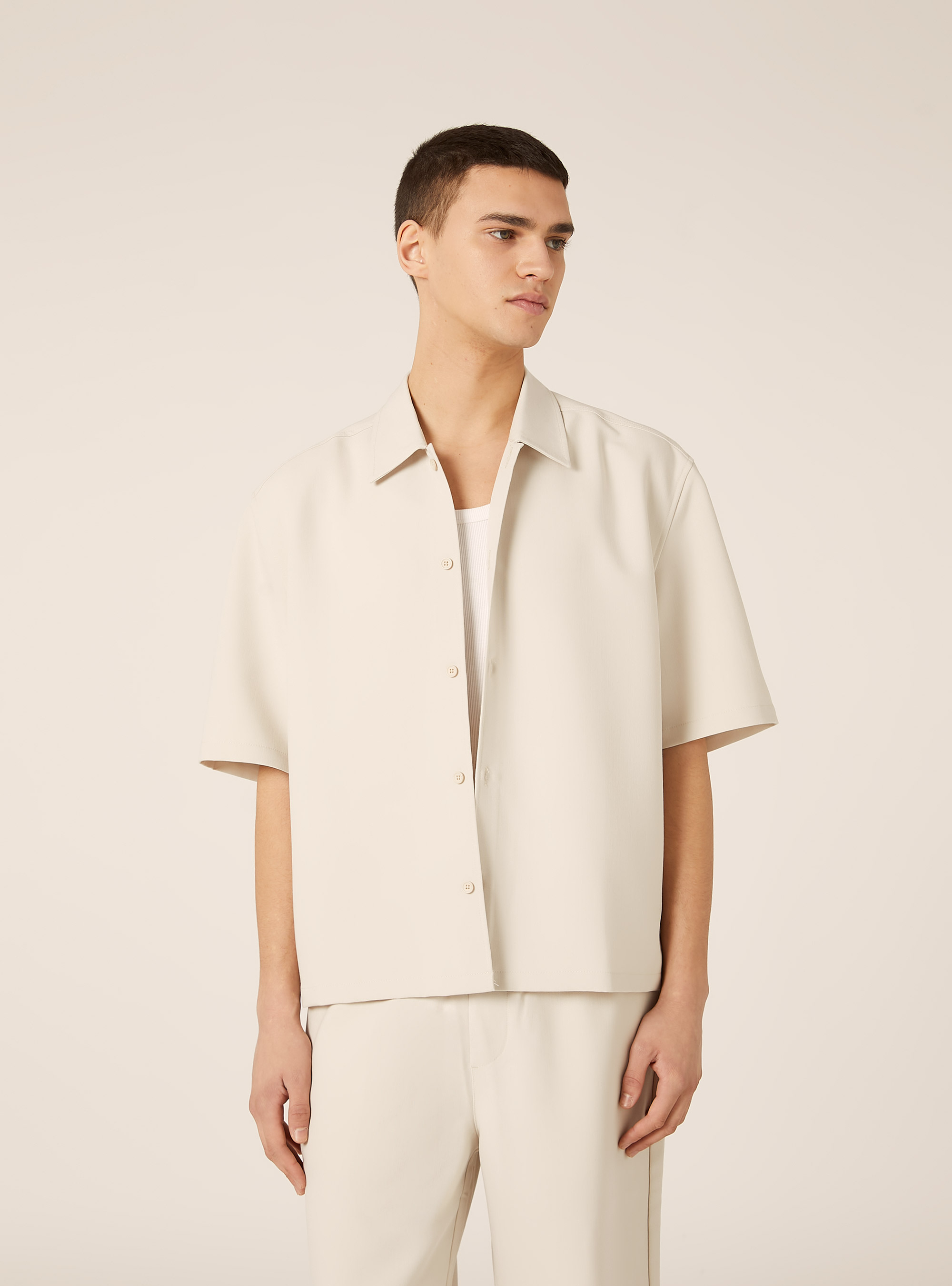 Camicia twill stretch boxy fit, BG3 BEIGE LIGHT