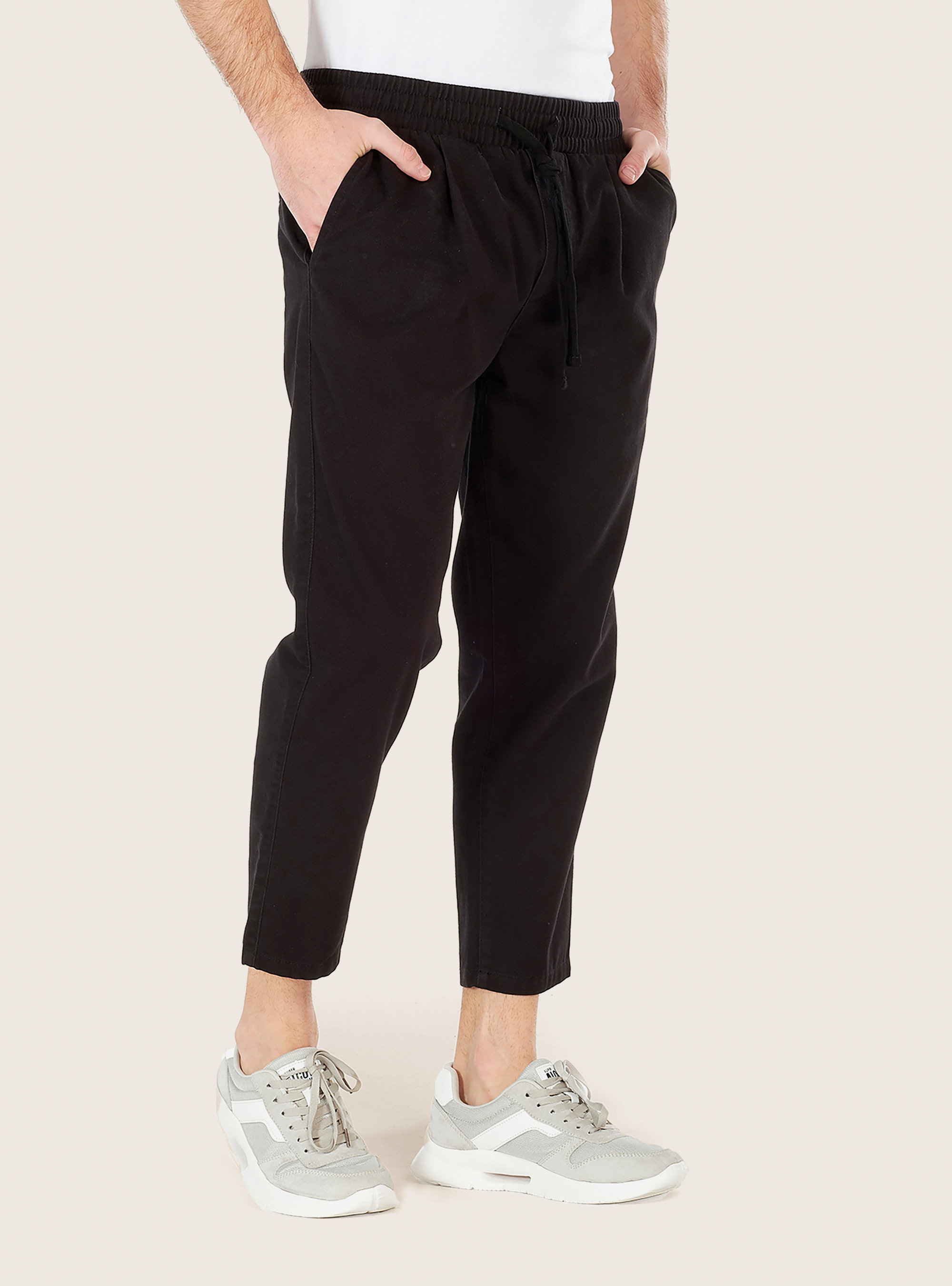 Pantaloni jogger in cotone twill, NERO