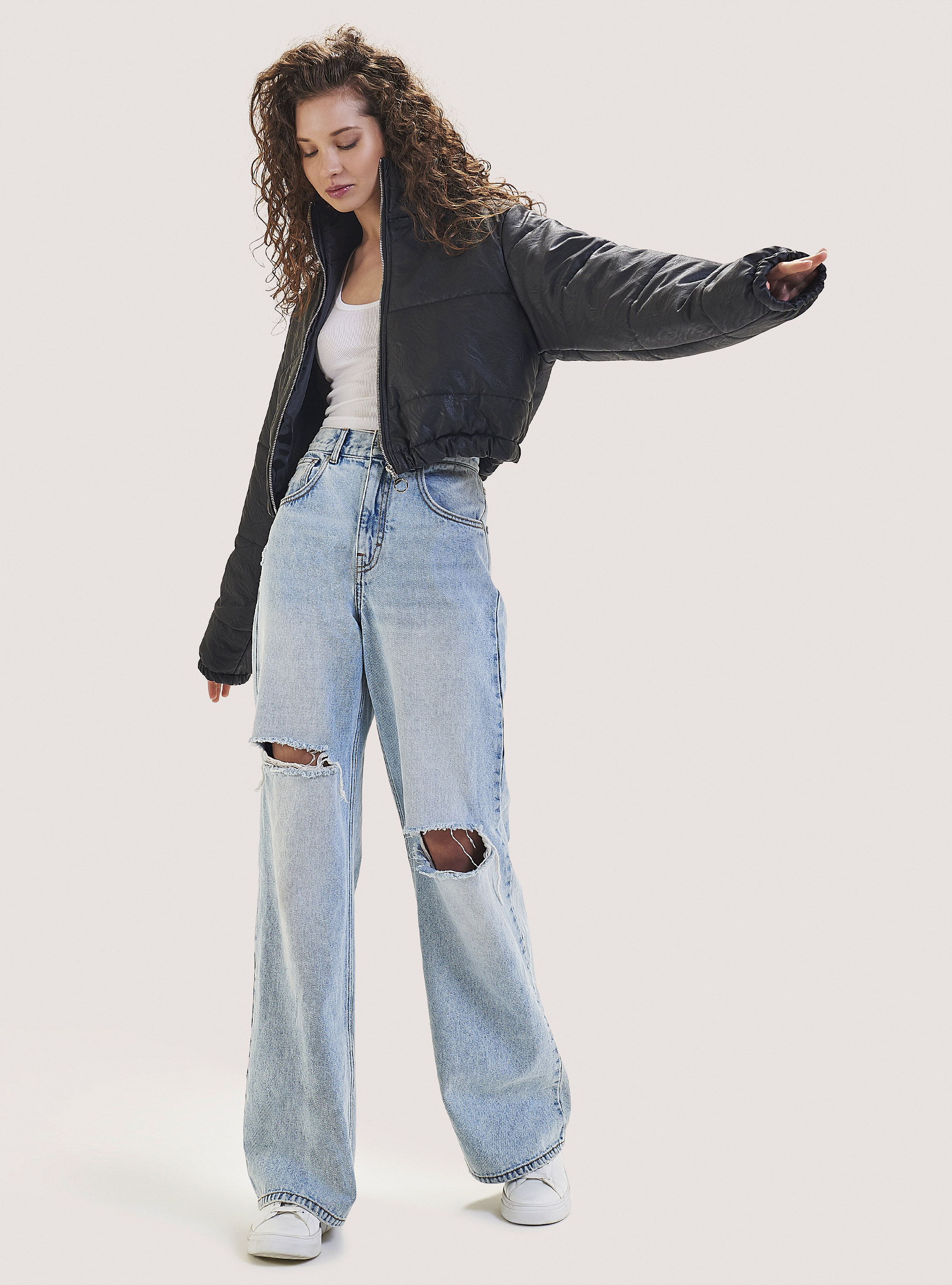 Giubbotto bomber cropped in ecopelle, BK1 BLACK