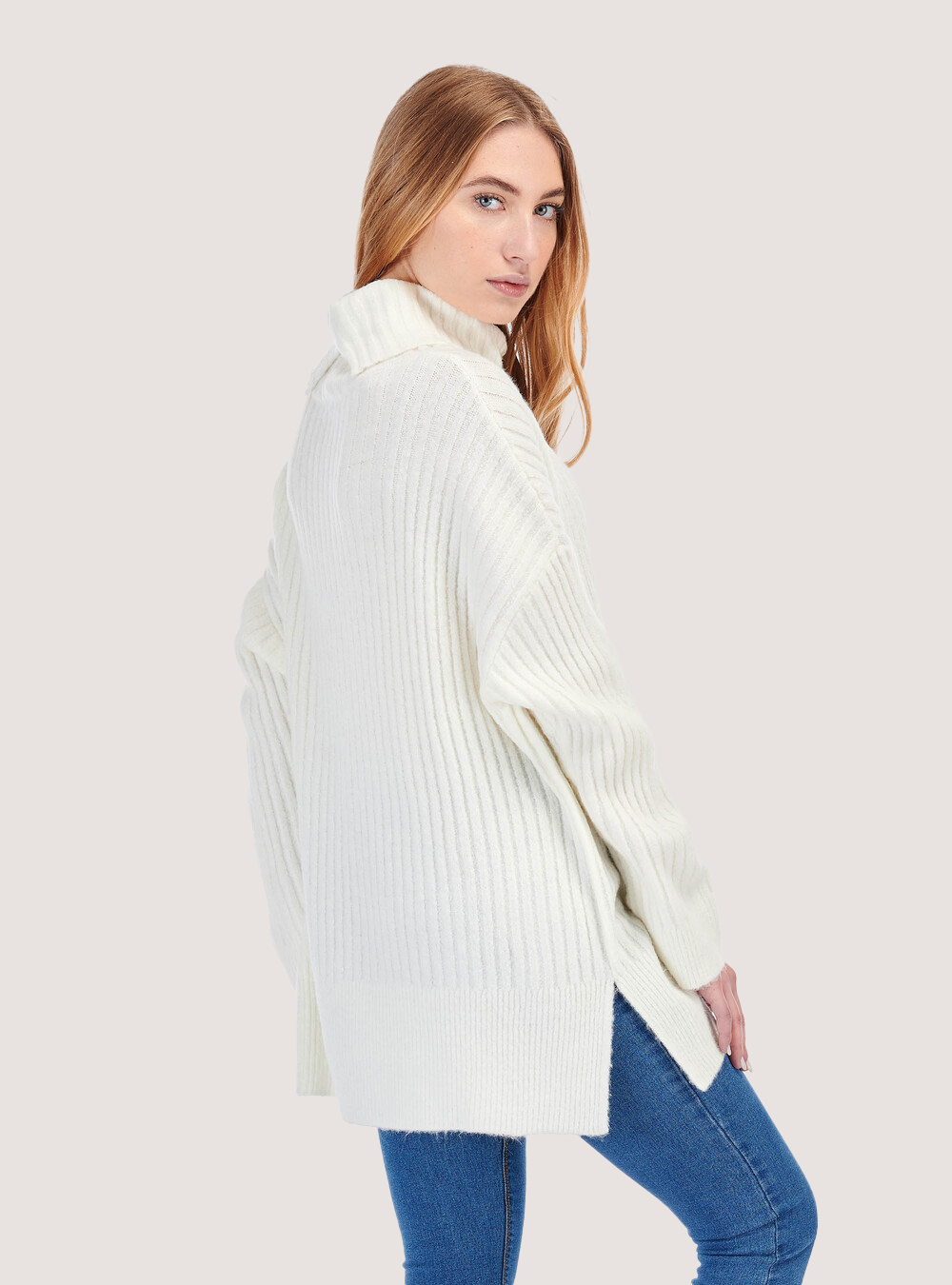 Jersey oversize de cuello alto, BLANCO