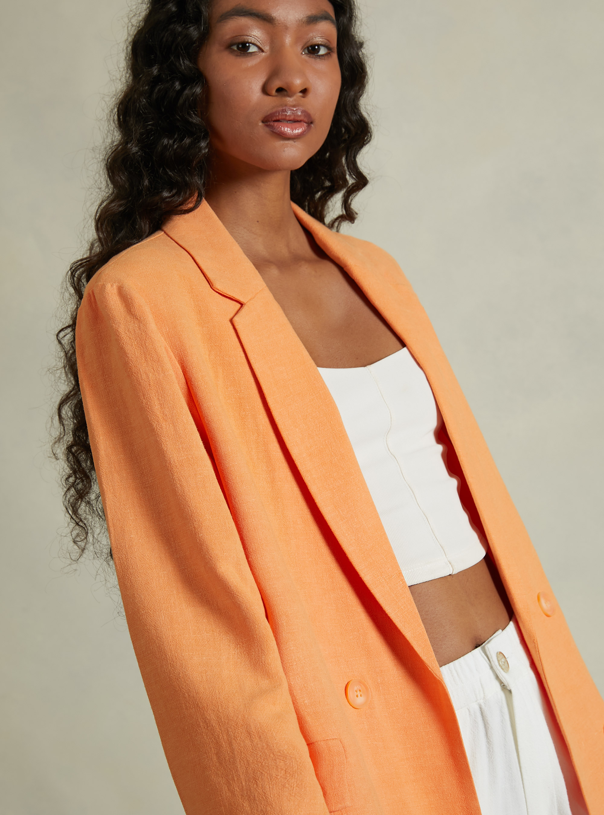 Blazer doppiopetto in misto lino, OR2 ORANGE MED.
