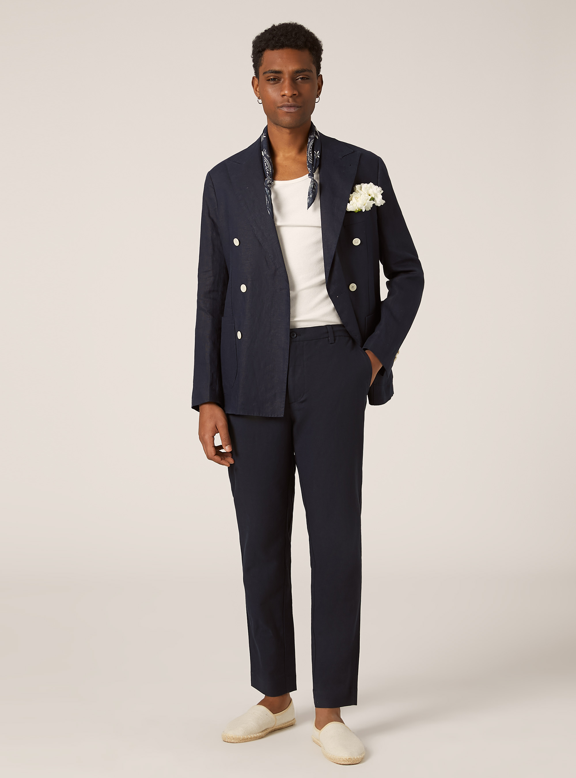 Veste en lin pur &agrave; double boutonnage, NA1 NAVY DARK