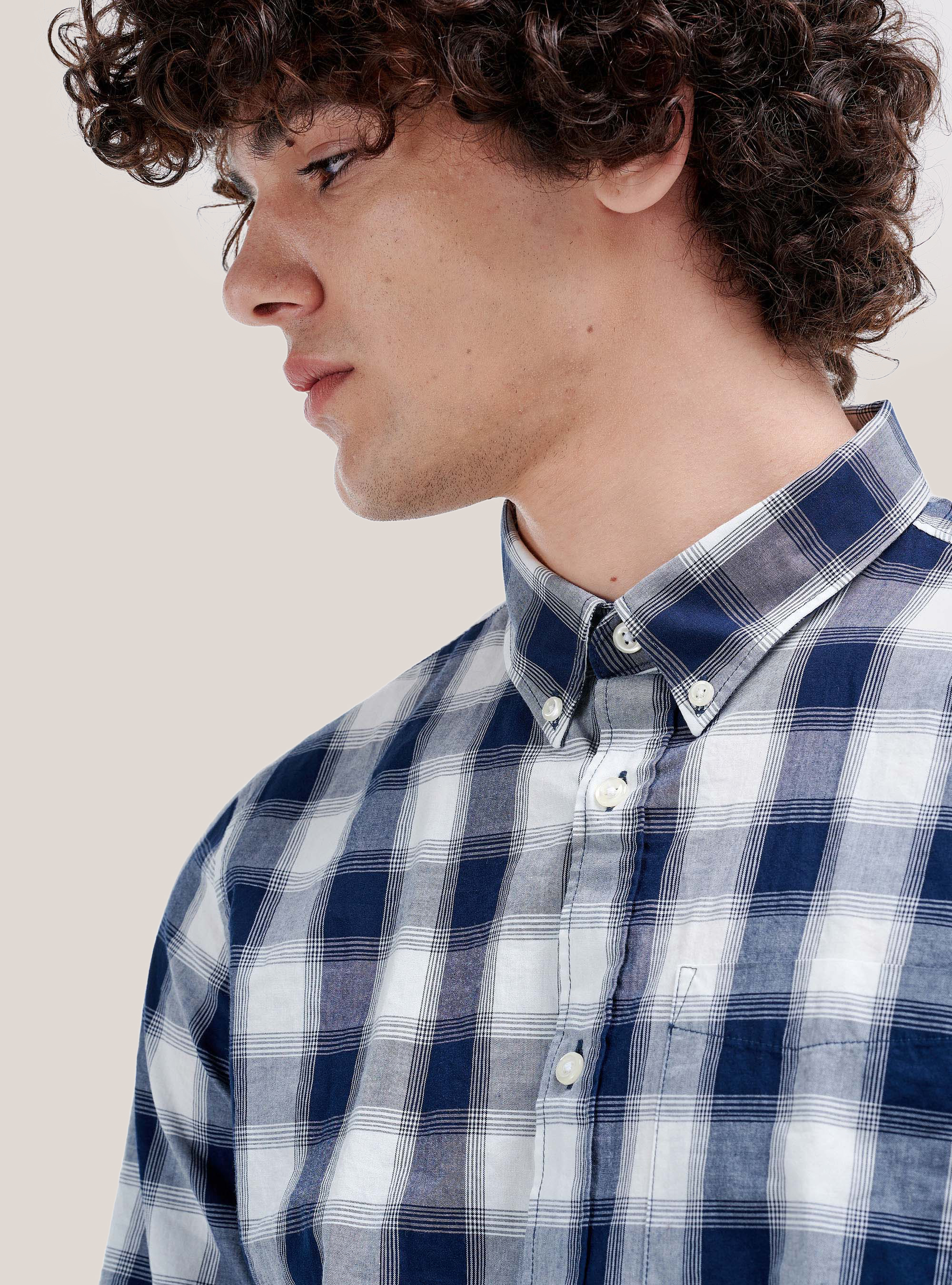 Cotton checked shirt, WHITE