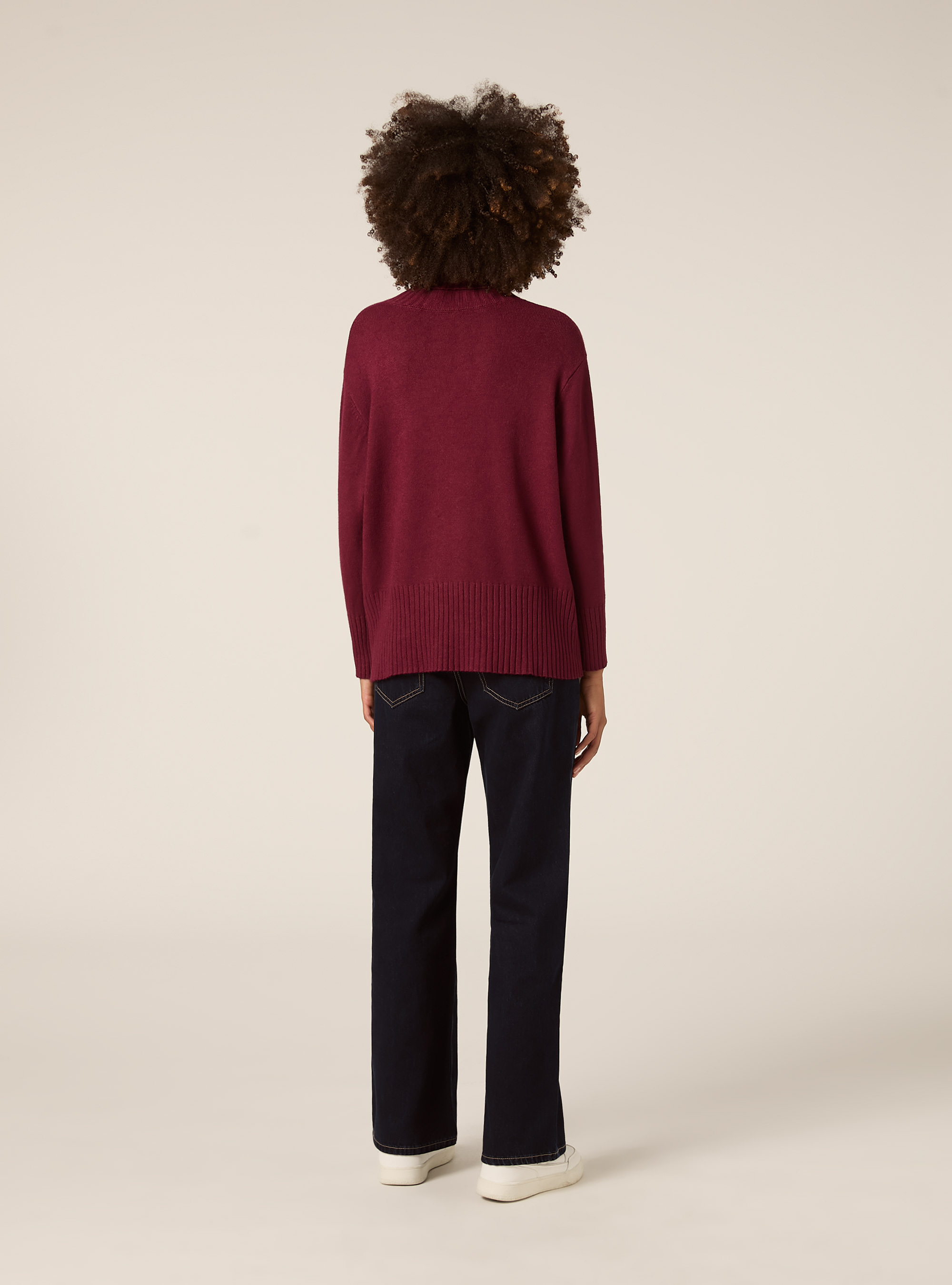 Pullover collo alto fondo a coste, BO1 BORDEAUX DARK