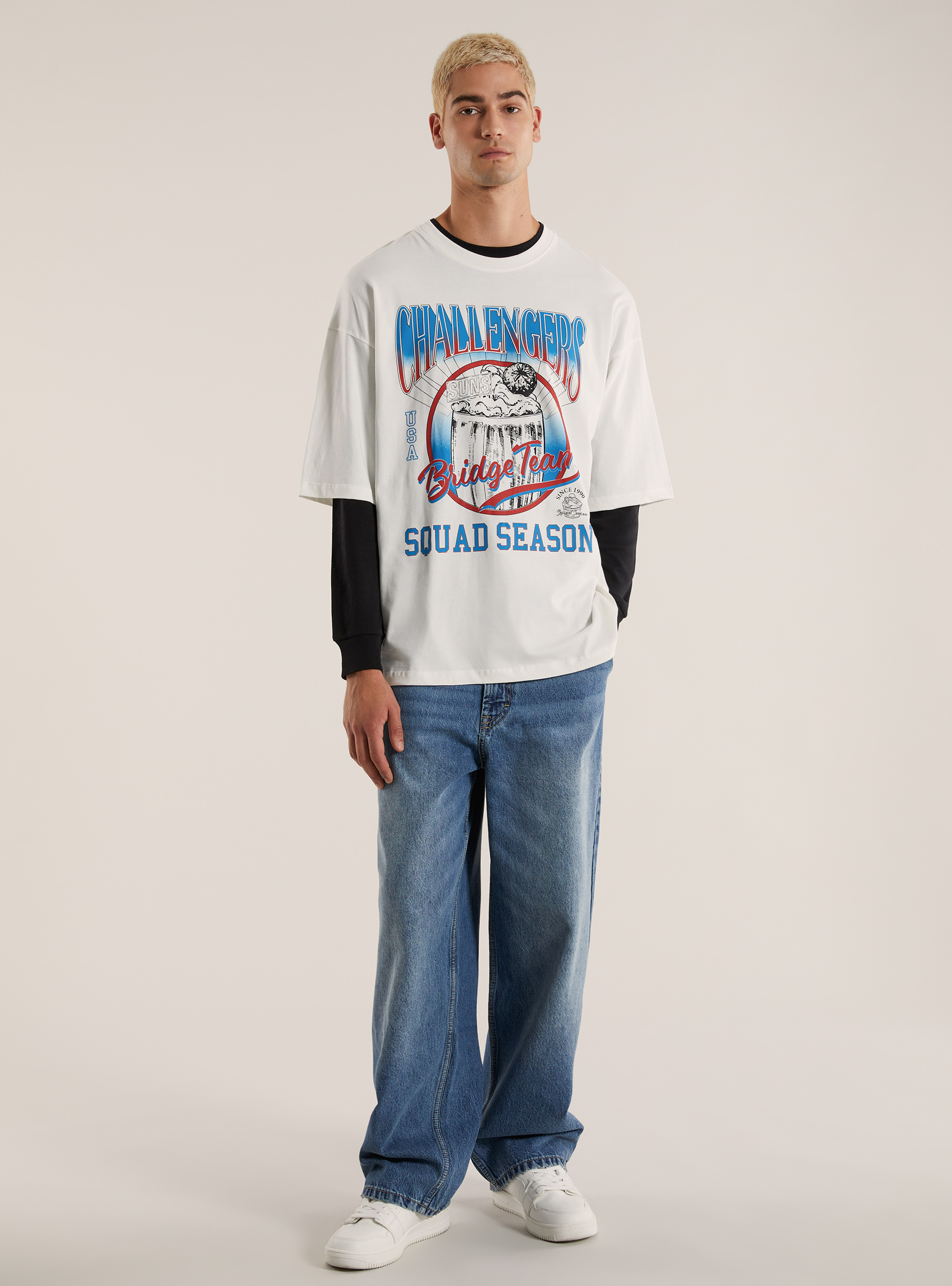 Over fit t-shirt with print, WH2 WHITE