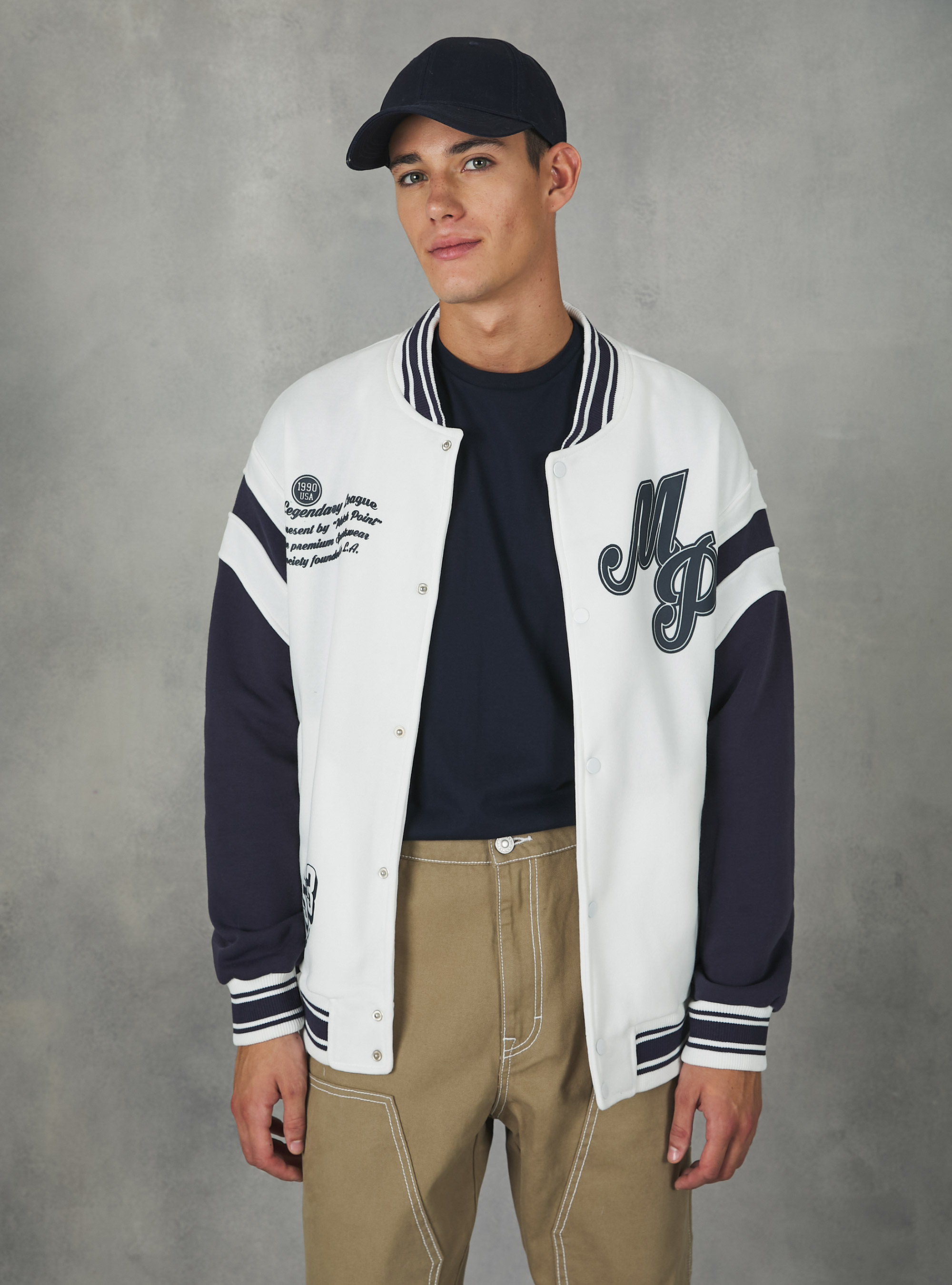 College Bomber Jacket with print, WH2 WHITE