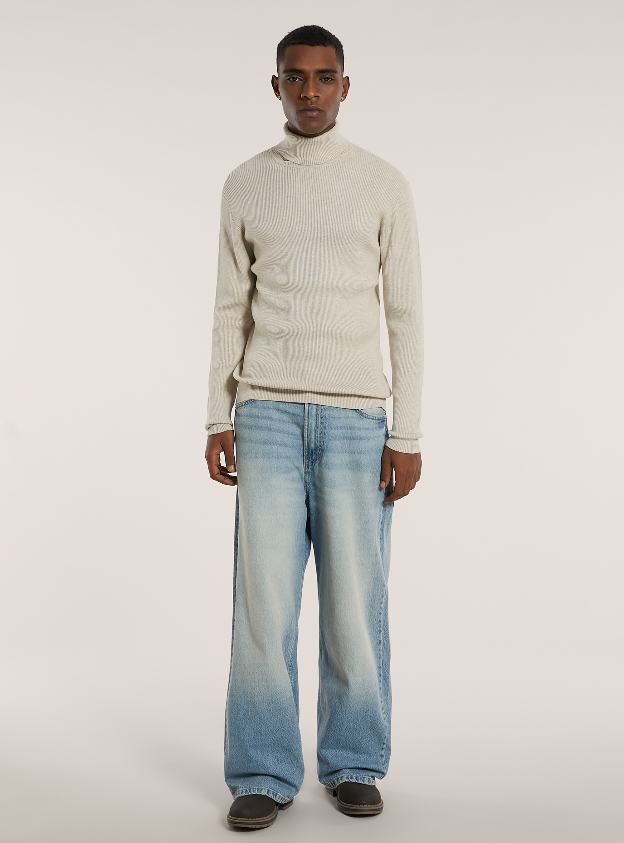 English ribbed crew neck pullover, MBG3 BEIGE MEL LIGHT