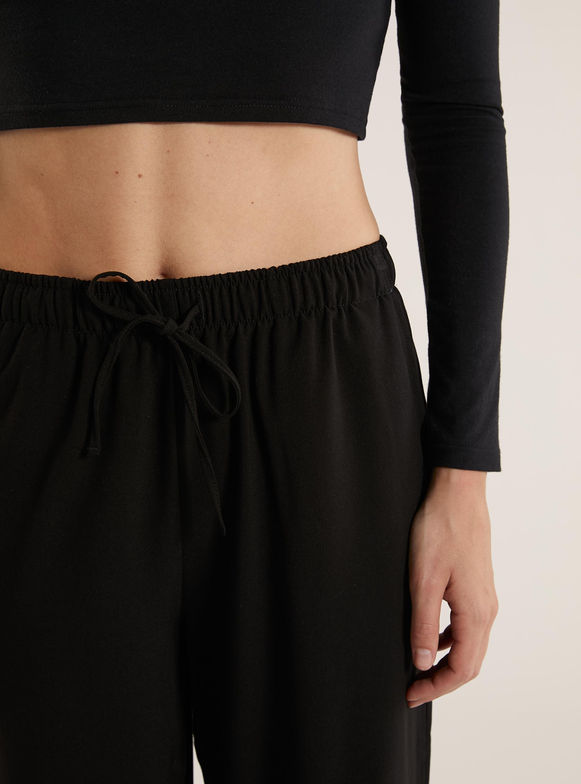 Pantalon &eacute;l&eacute;gant avec cordon de serrage, BK1 BLACK