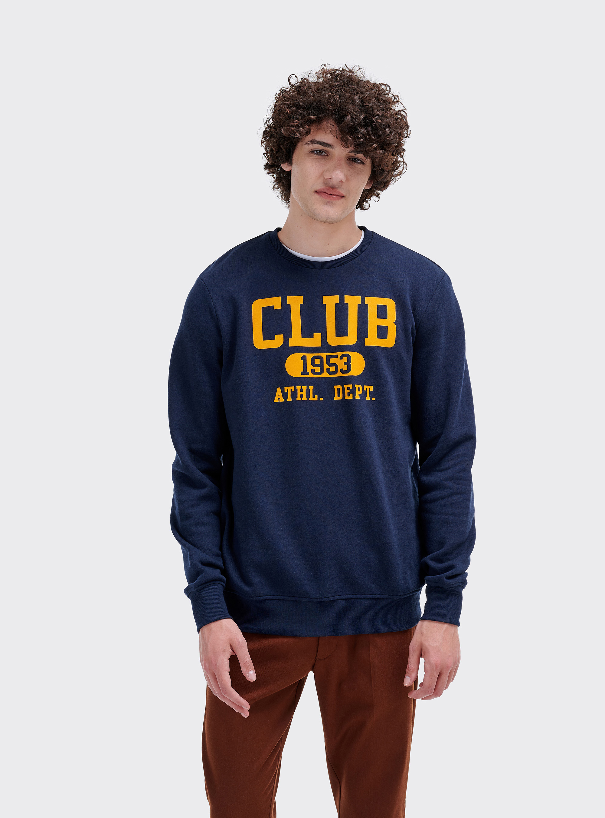 Sweat-shirt à col rond avec impression college, C2254 BLUE