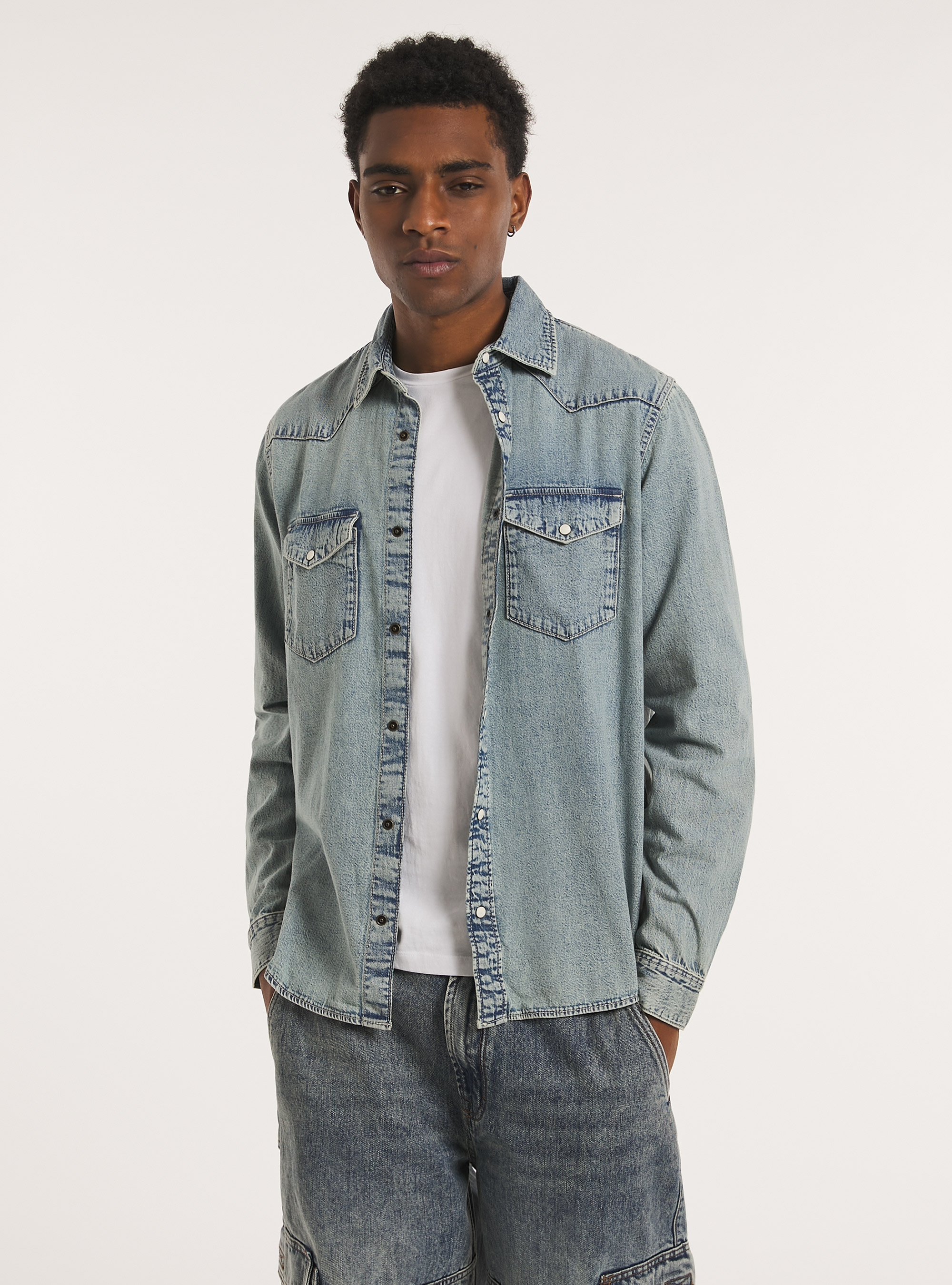 Camicia in denim, D007 LIGHT AZURE