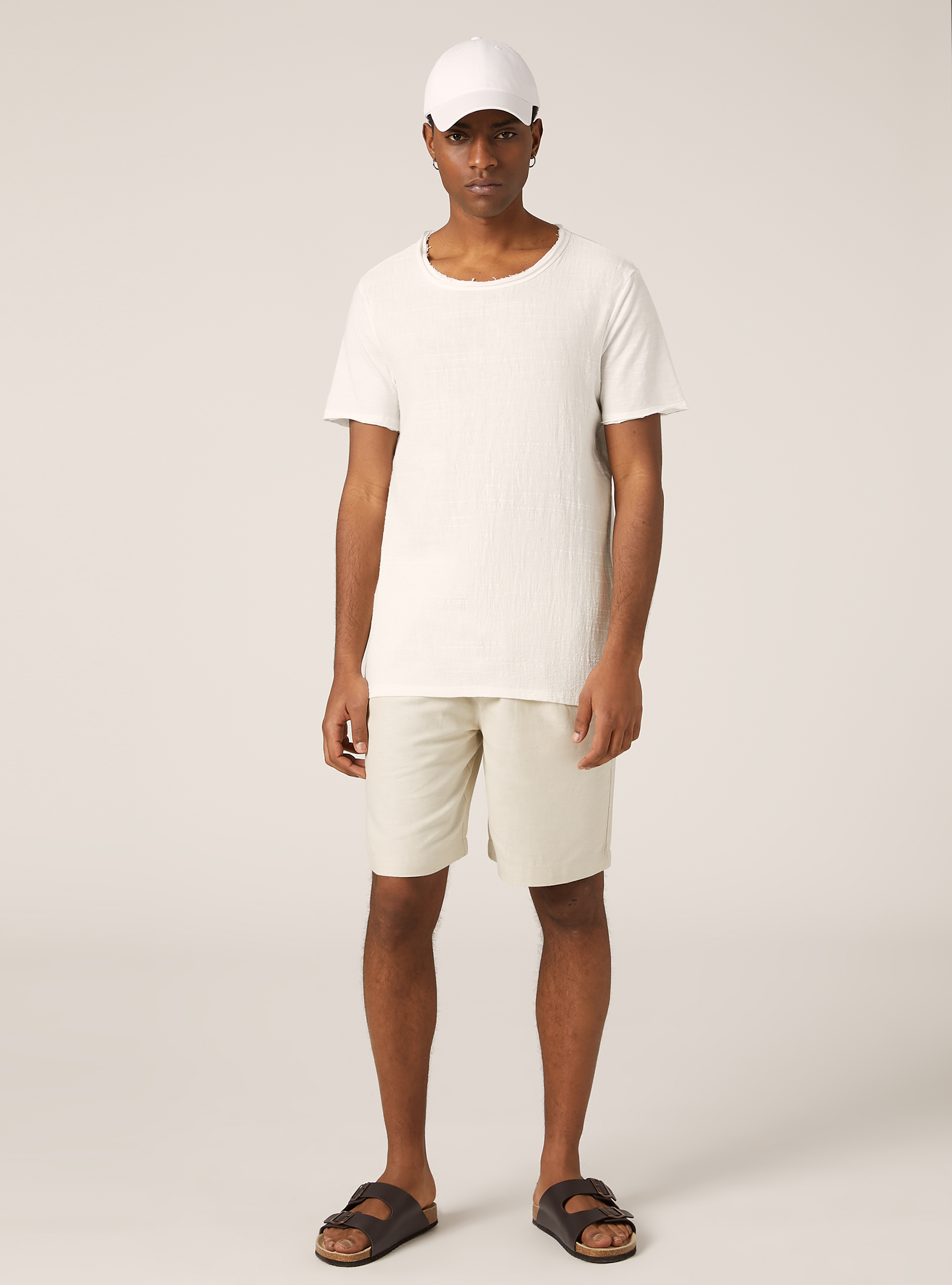 Linen blend short-sleeved T-shirt, WH2 WHITE