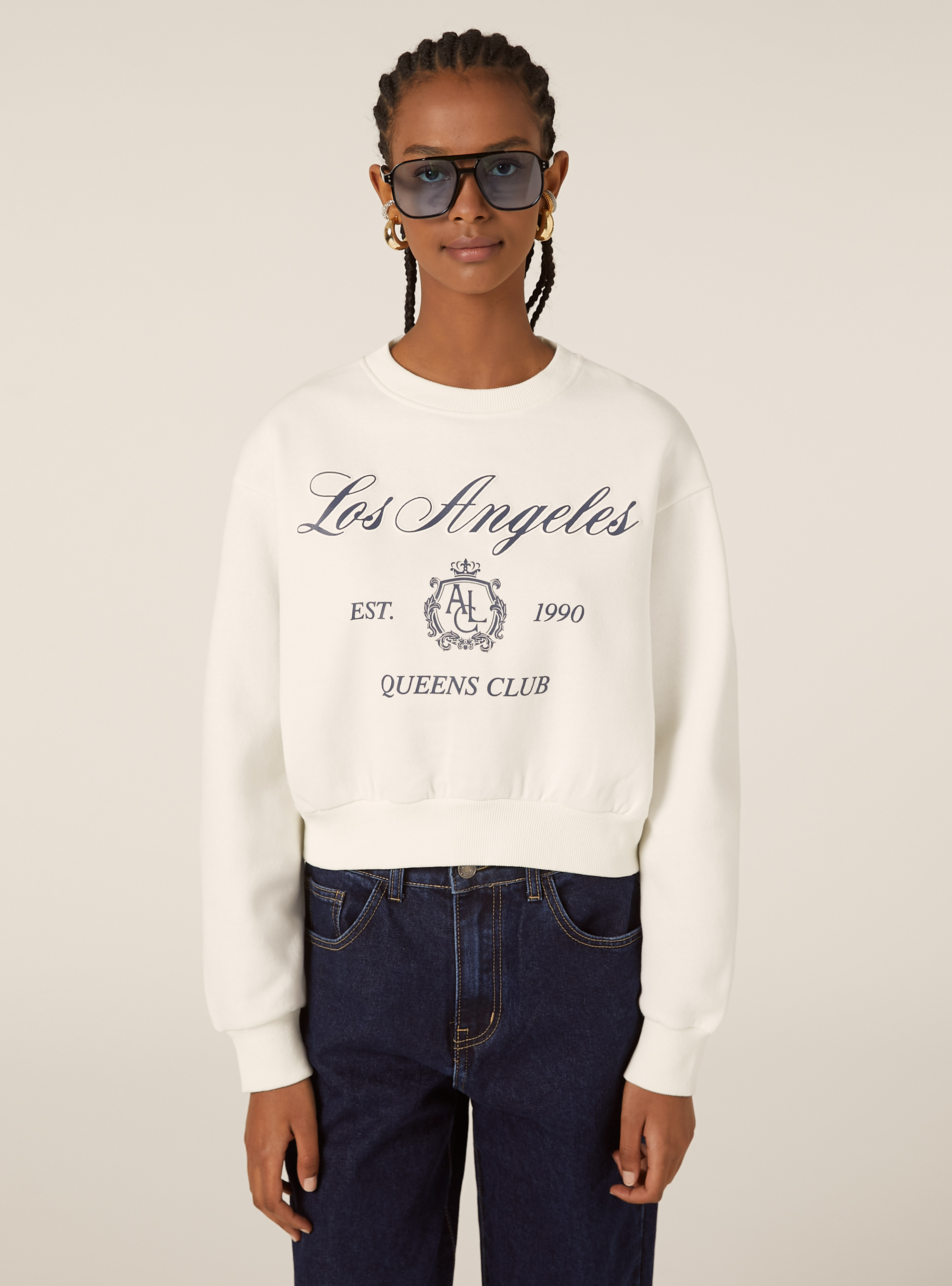 Boxy fit sweatshirt with print, WH2 WHITE