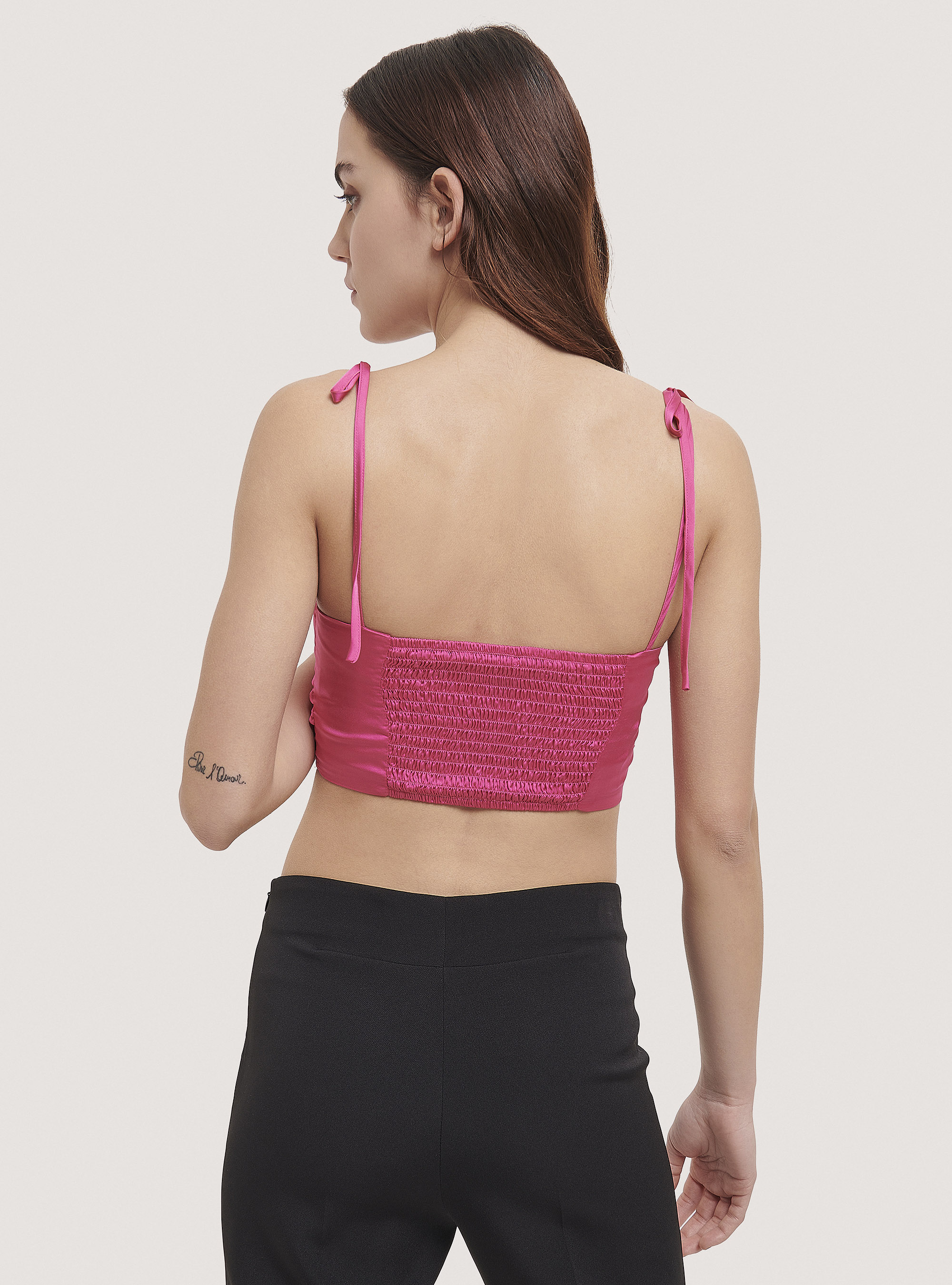 Top de satén recortado, FX2 FUXIA MEDIUM