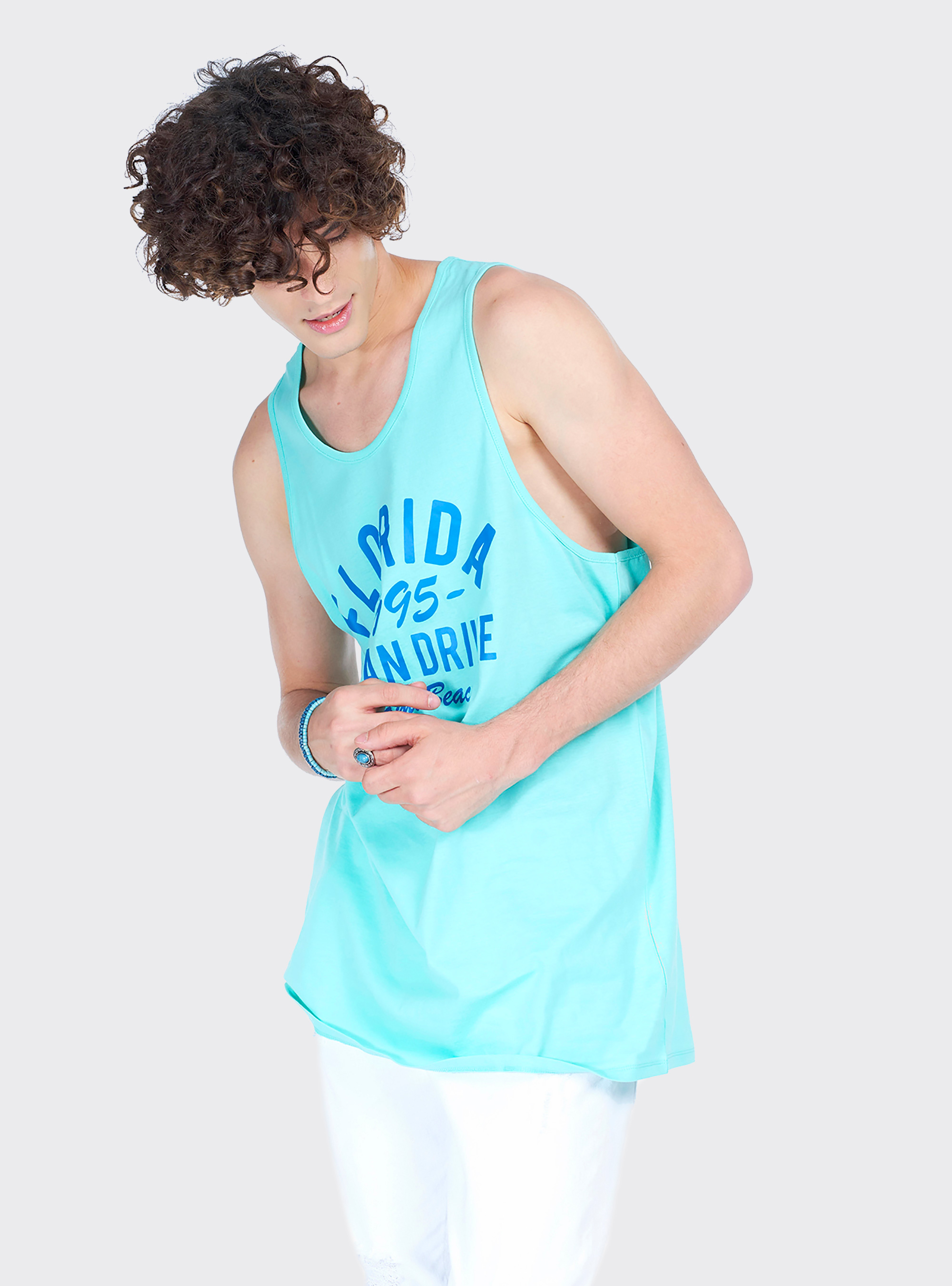 Canotta long e oversize fit con stampa lettering, VERDE