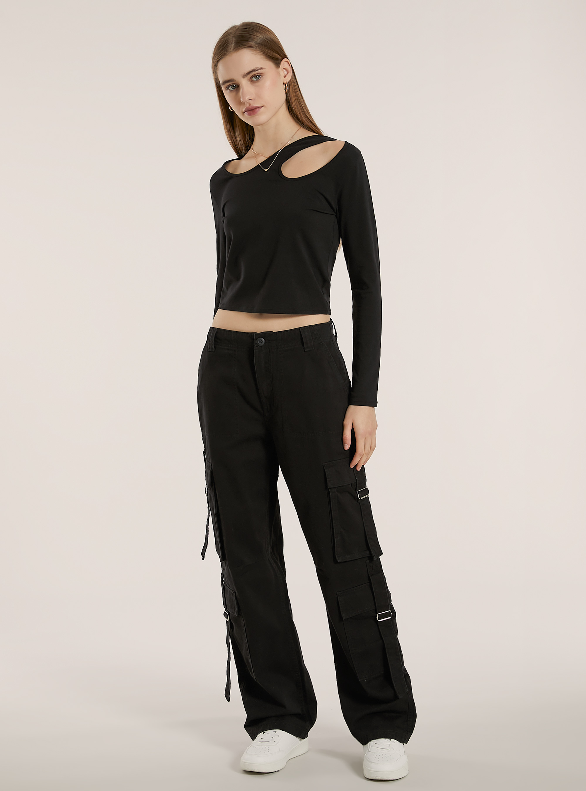 Twill multi cargo trousers, BK1 BLACK