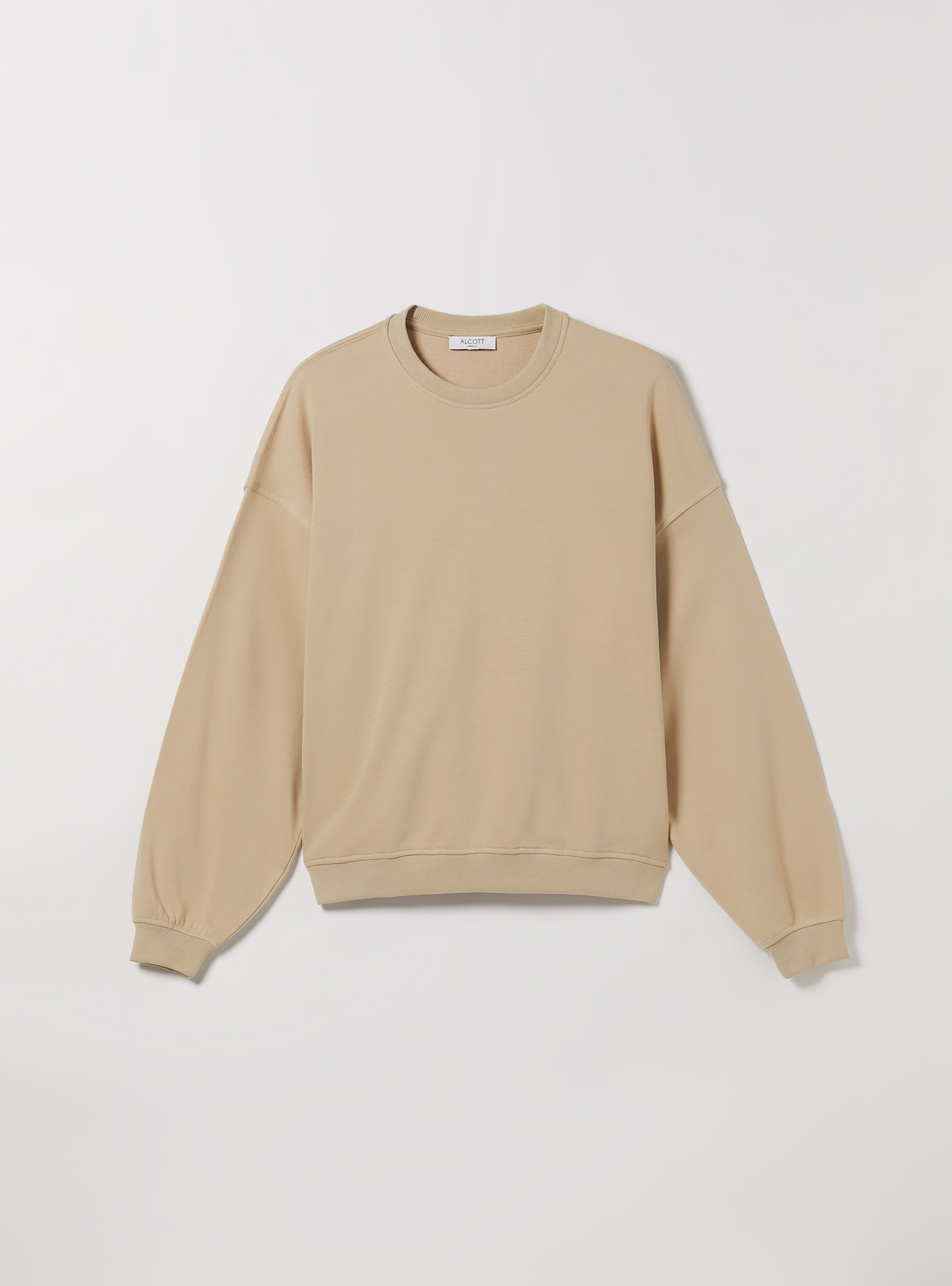 Plain cotton crew-neck sweatshirt, BG2 BEIGE MEDIUM