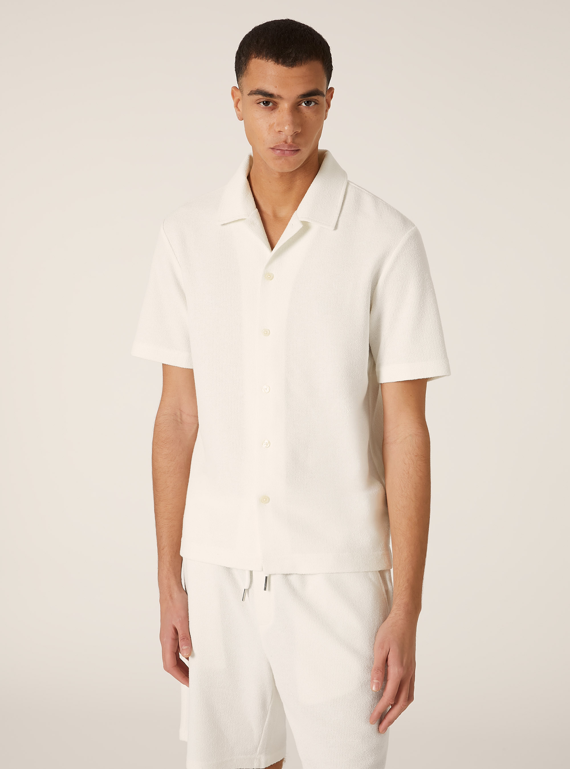 Camicia a maniche corte con texture, WH1 OFF WHITE