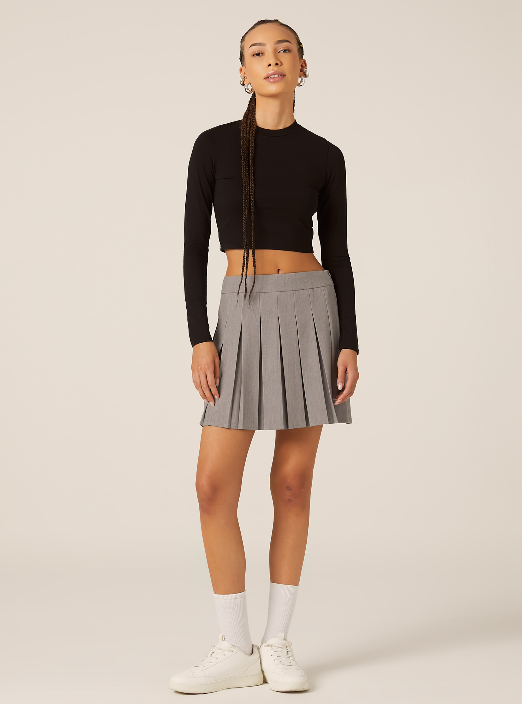 Einfarbiger Faltenminirock, MGY3 GREY MEL LIGHT