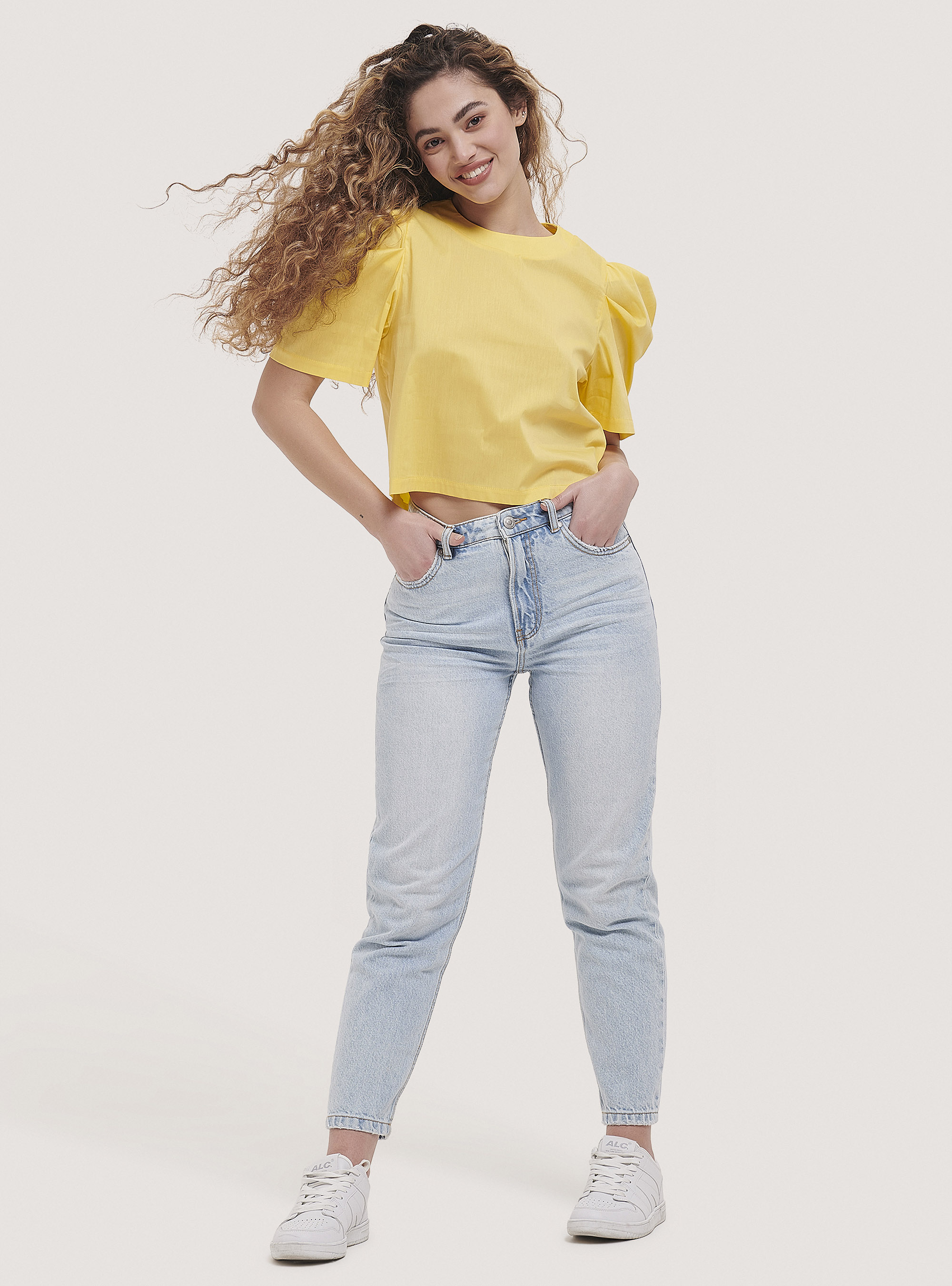 Blusa con mangas abullonadas, C785 YELLOW