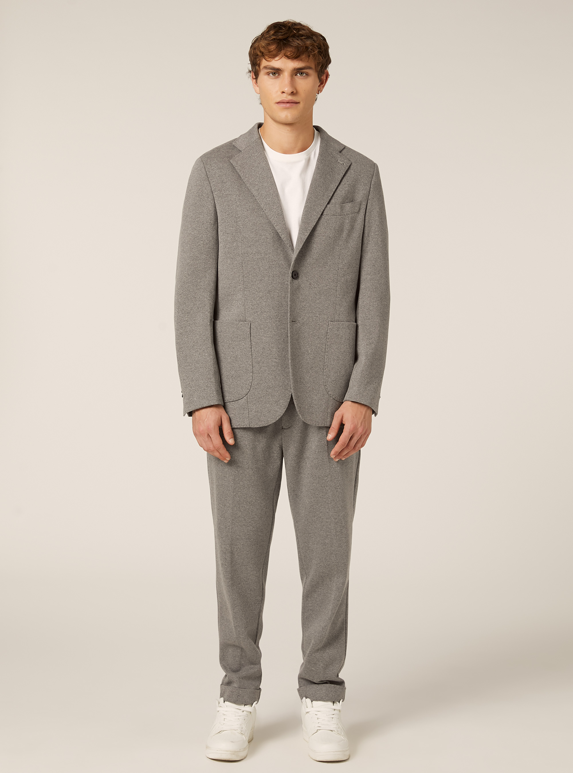 Giacca monopetto con tasca a toppa in jersey, MGY1 GREY MEL DARK